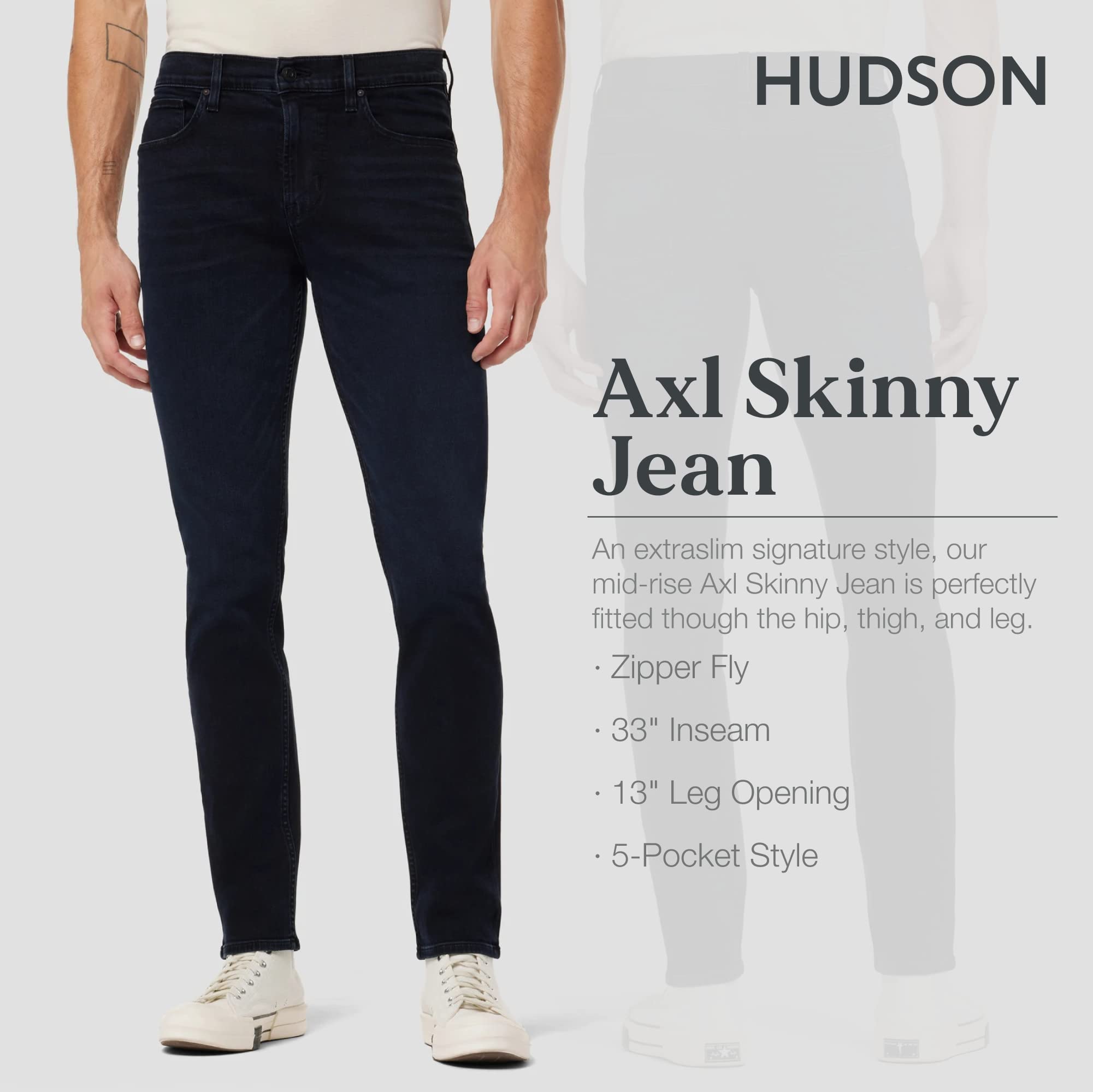 HUDSON Men's Axl Slim Fit Stretch Denim Jeans - Comfortable & Stylish for Casual Wear, Work, and Night Out