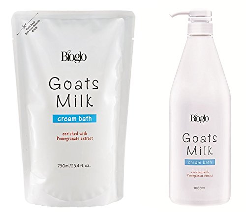 COSWAY Bioglo Goats Milk & Pomegranate Extract Cream Bath Set - 8 Bottles (1000ml Each) + Free 8 Pack Refills (750ml) - Moisturizing Body Wash for Dry Skin - Perfect for Spa Day, Gift Sets & Relaxing Bath Time