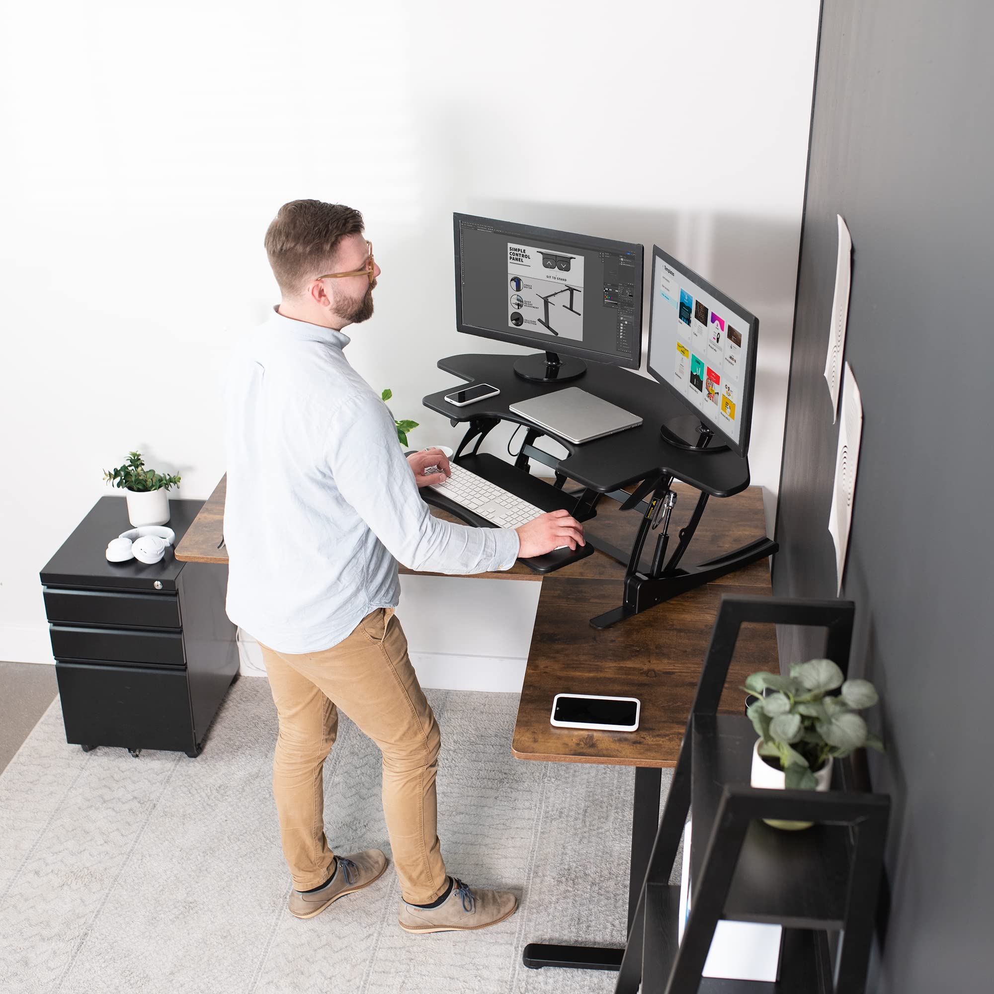 VIVO V Series 43 Inch Adjustable Standing Desk Converter - Black (DESK-V000VC) | Quick Sit to Stand Workstation for Dual Monitors | Perfect for Home Office, Gaming & Workspace Ergonomics