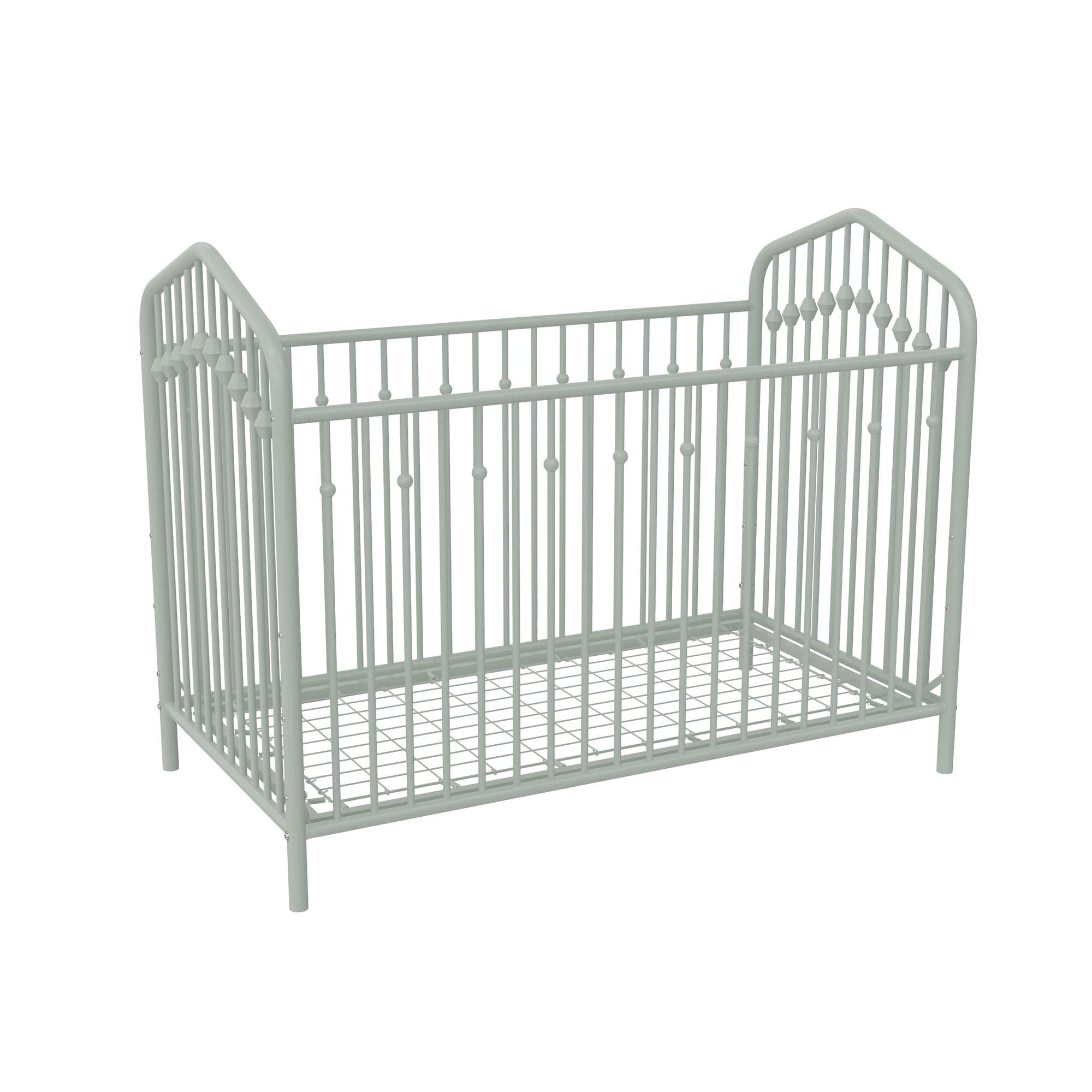 Novogratz Bushwick Metal Baby Crib with 3-Level Adjustable Mattress Height in Sage Green - Modern Nursery Essential for Newborns & Toddlers