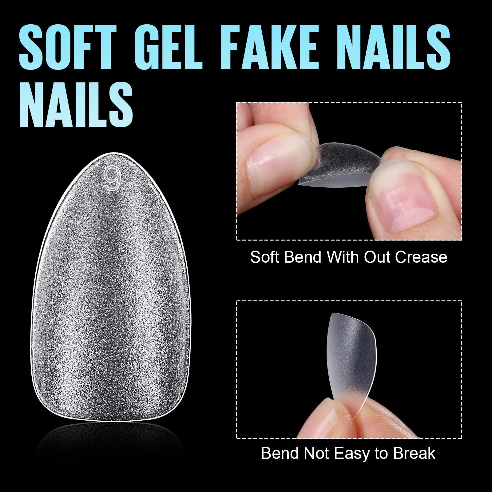 TOMICCA Almond Nail Tips - Short Soft Gel Full Coverage Nail Extensions for Acrylic Nails, Professional Almond Shape Fake Nails for Manicure, Salon & DIY Home Nail Art