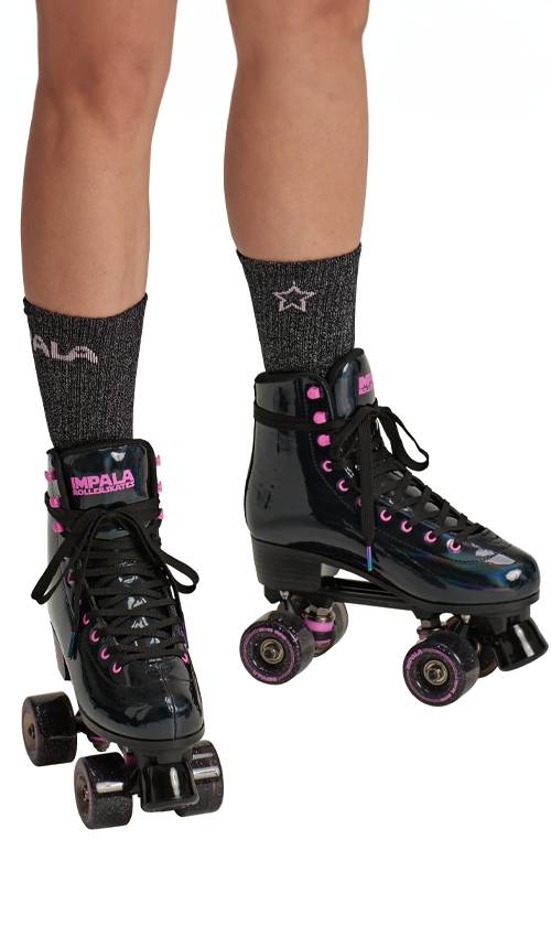 Impala Black Holographic Roller Skates for Women & Men - Outdoor & Indoor Quad Skates for Rink, Park, Street Skating & Roller Derby