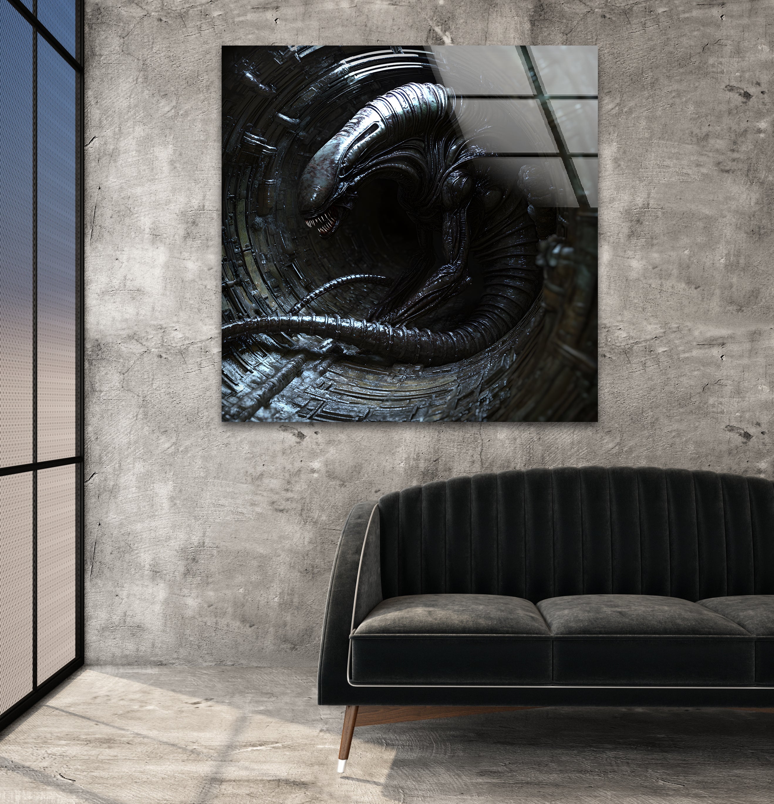 Black Alien Glass Wall Art - Modern Abstract Decor for Living Room, Bedroom & Office | Unique Handmade Glass Artwork for Home & Gifts