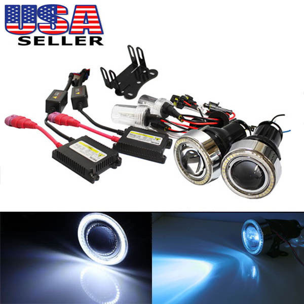 3 Pack Projector Fog Light Lamps with 40 LED Halo Angel Eyes Rings & 10000K HID Combo Kit - High Performance Car Lighting for Trucks, SUVs, Jeeps (Off-Road, Night Driving, Foggy Conditions)
