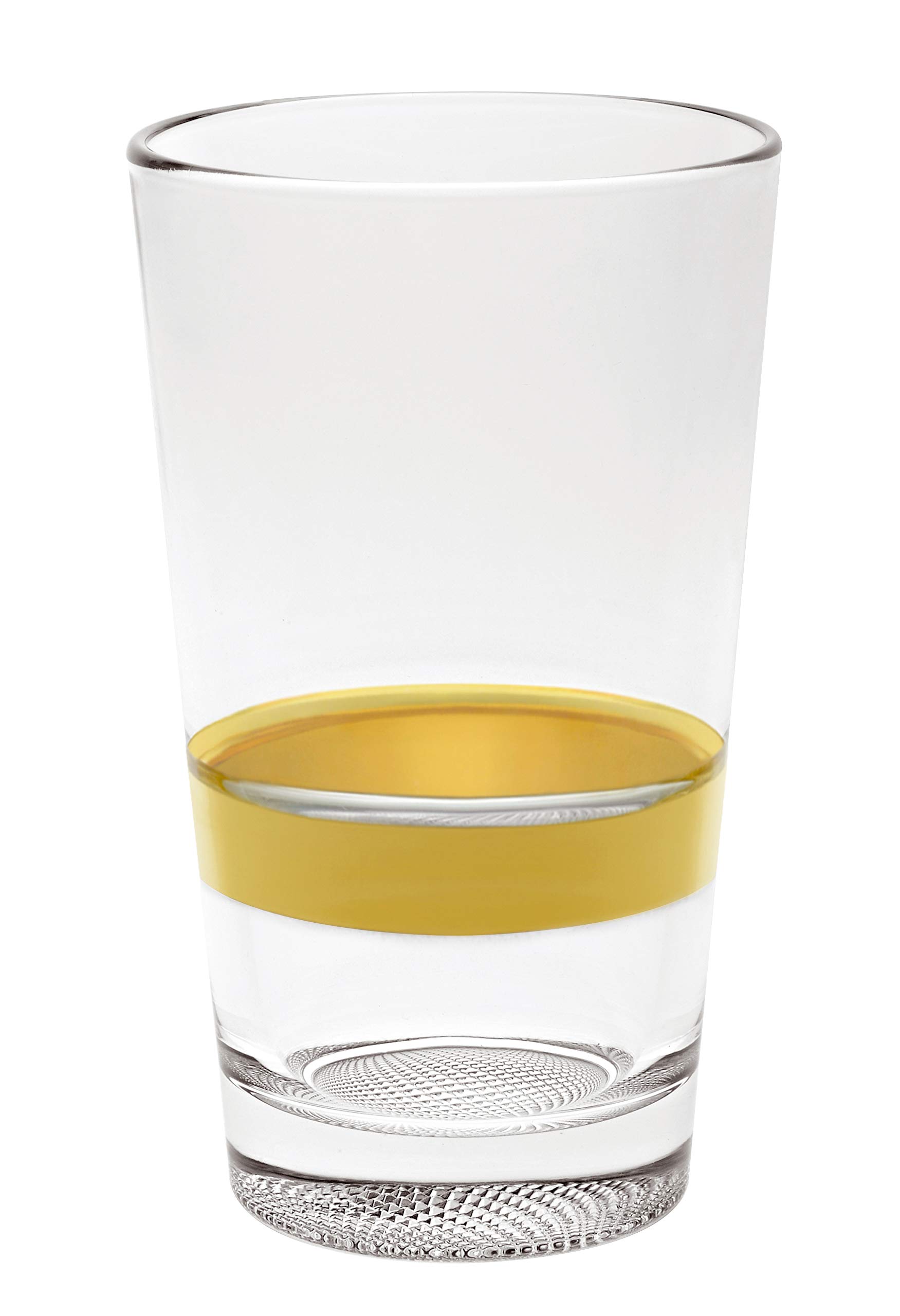 Premium 14.2 oz Highball Glasses Set of 6 - European Quality Glass with Gold Band - Stackable, Non-Stick Design - Artistically Crafted in Europe - Perfect for Cocktails, Iced Coffee & Home Bar Decor