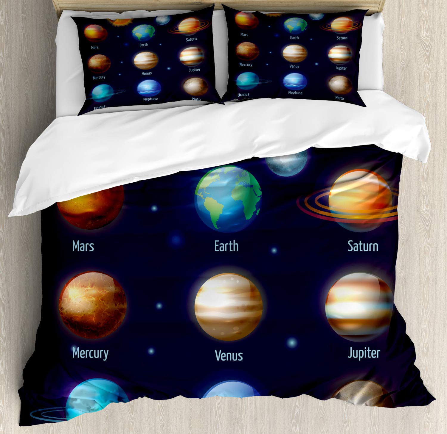 Ambesonne Solar System Duvet Cover Set - Queen Size 2-Pack with 2 Duvet Covers & 4 Pillowcases | Space Themed Bedding with Planets & Sun Design in Purple | Perfect for Astronomy Lovers, Kids' Rooms & Science-Themed Decor