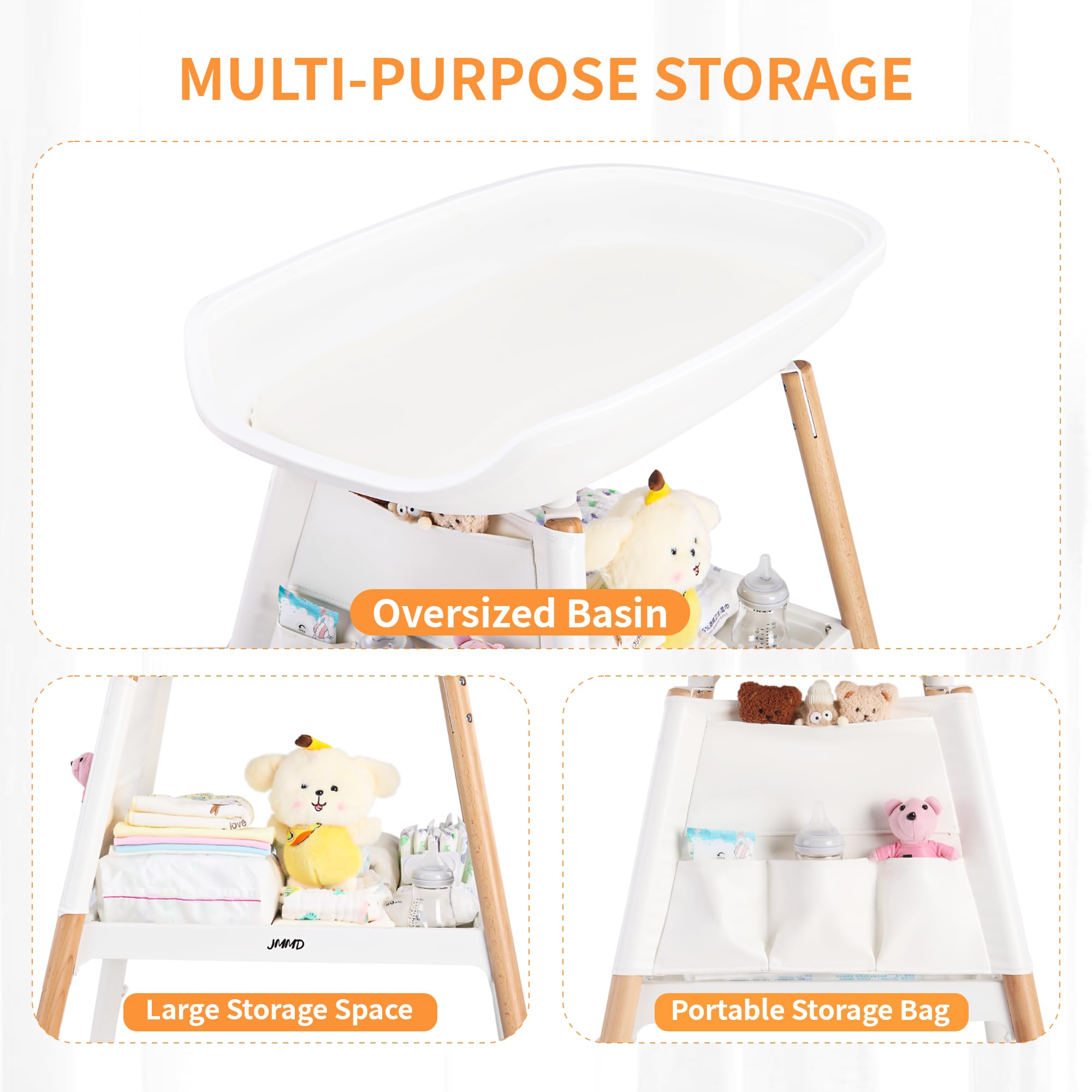 JMMD Adjustable Height Baby Changing Table with Waterproof Pad & Storage - Nursery Diaper Station for Infants 0-5 Months (White) | Perfect for Small Spaces & Baby Room Organization