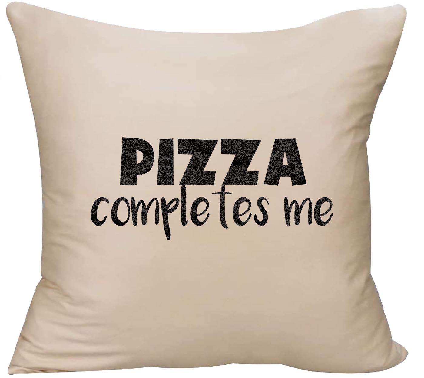 EVH Pizza Completes Me Funny Italian Food Lover Decorative Throw Pillow Cover 18x18 Inches - Beige Cushion Cover with Bread & Sauce Design - Perfect Gift for Pizza Enthusiasts, Home Decor & Funny Gifts for Friends