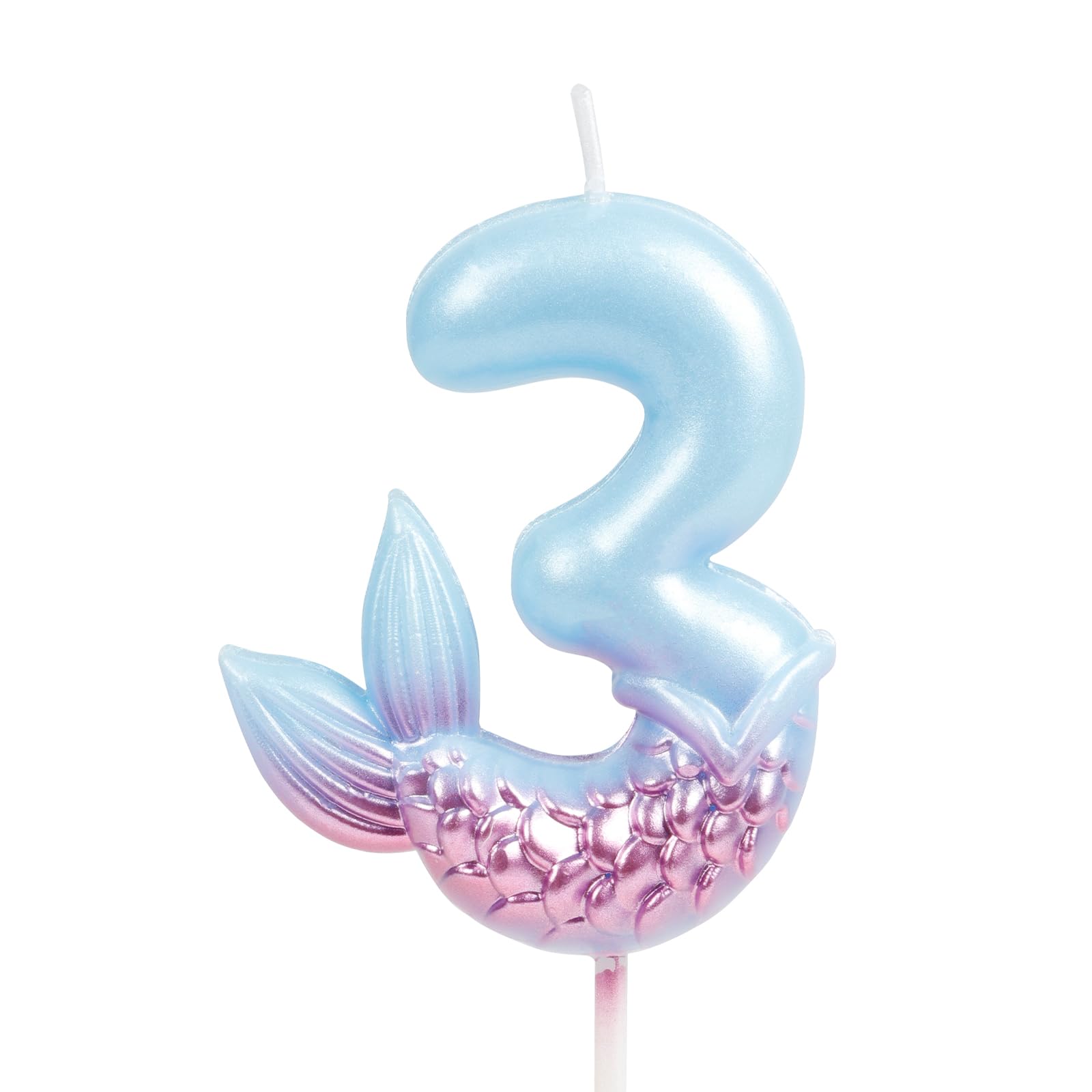 3rd Birthday Candles - Number 3 Mermaid Cake Topper in Blue & Purple | Happy Birthday Decorations for Girls' Parties, Cake Decor, Mermaid-Themed Celebrations