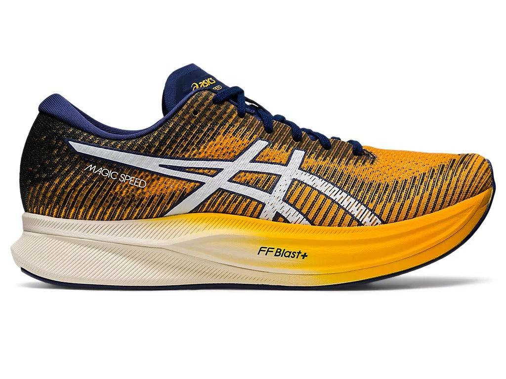 ASICS Men's MAGIC SPEED 2 Running Shoes - Lightweight Performance Trainers for Road Racing & Marathon Training (Amber/White) - Ideal for Speed Workouts & Long Distance Running