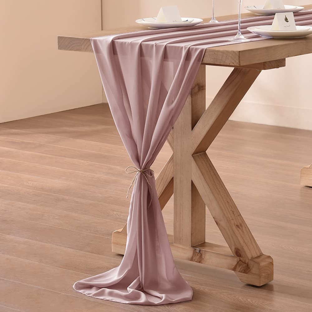 Elegant Dusty Rose Chiffon Table Runner - 14ft (29x170 Inches) Boho Rustic Wedding Decor for Easter, Spring & Bridal Showers - Romantic Sheer Fabric for Dining Tables, Party Decorations & Special Events
