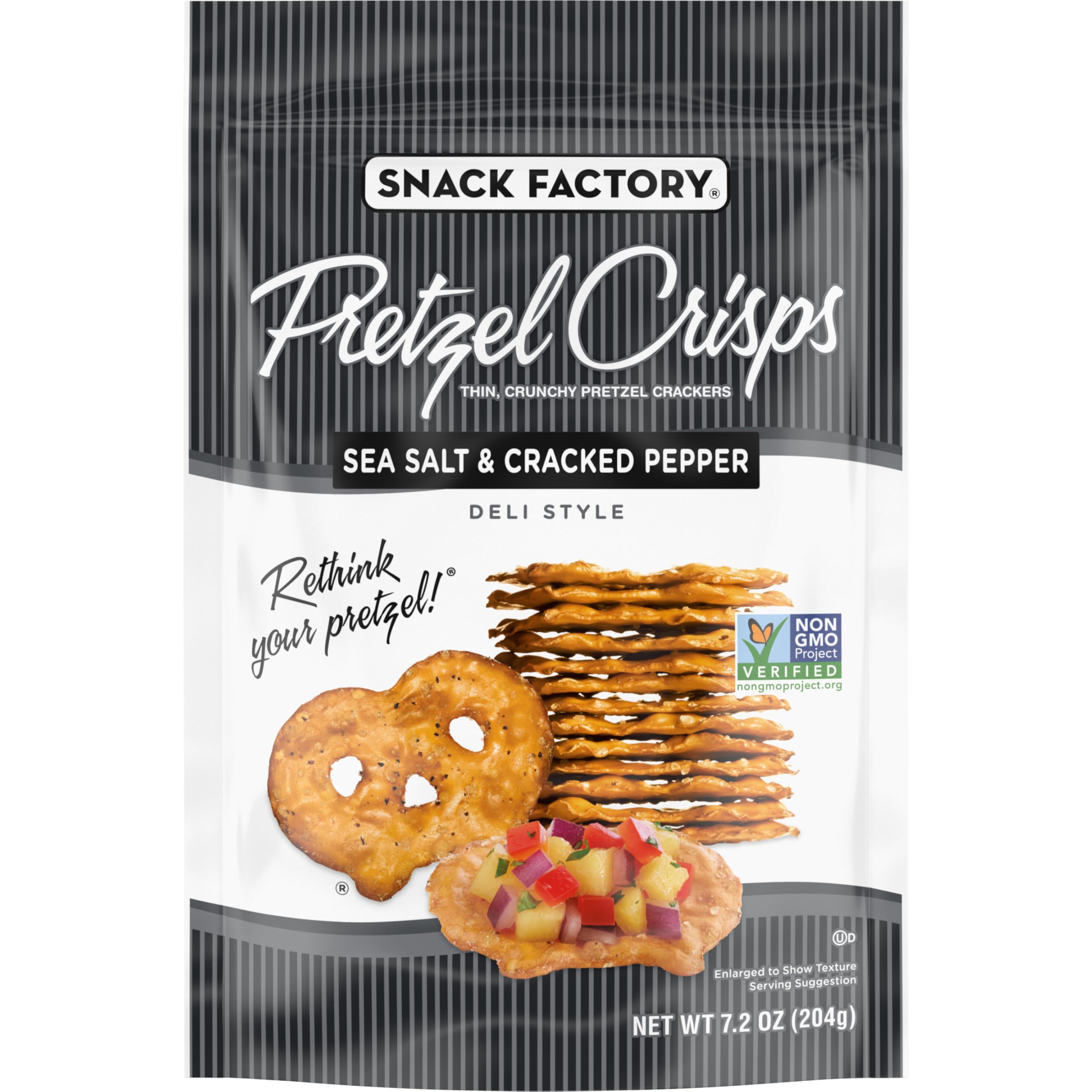 Snack Factory Pretzel Crisps - Sea Salt & Cracked Pepper Flavor, 7.2 Oz Bag | Crunchy Snacks for Parties, Lunch Boxes & On-the-Go