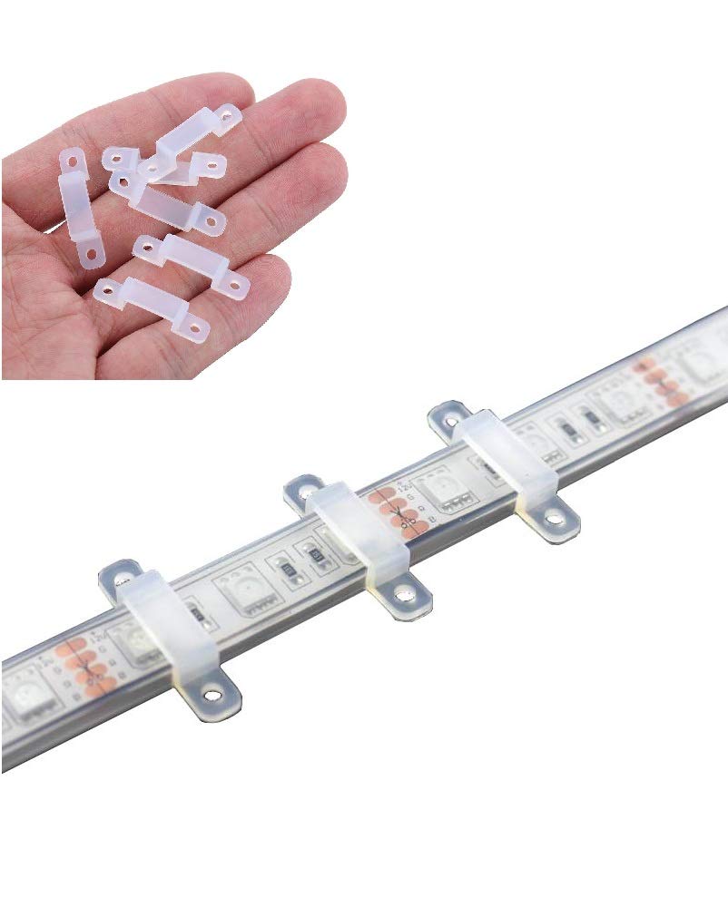 100 Pack LED Strip Light Mounting Brackets with 200 Screws - 12mm Wide IP67/68 Waterproof LED Light Strip Clips & Holders - Perfect for Home, Office, and Outdoor Lighting Projects