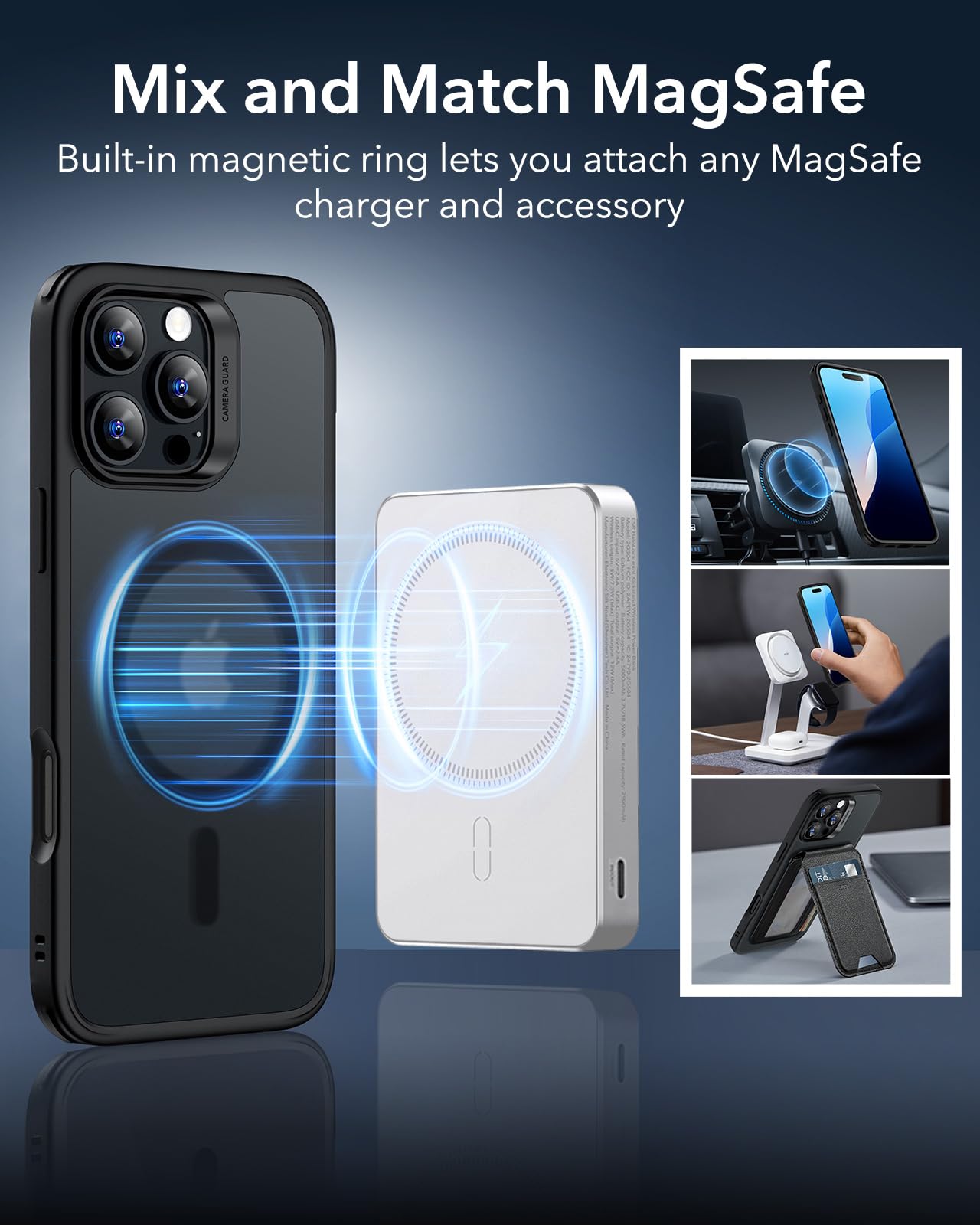 ESR for iPhone 16 Pro Max Case with MagSafe - Military Grade Shockproof Protection | Magnetic Phone Cover for iPhone 16 Pro Max | Classic Hybrid HaloLock Frosted Black | Perfect for Outdoor Activities & Daily Use