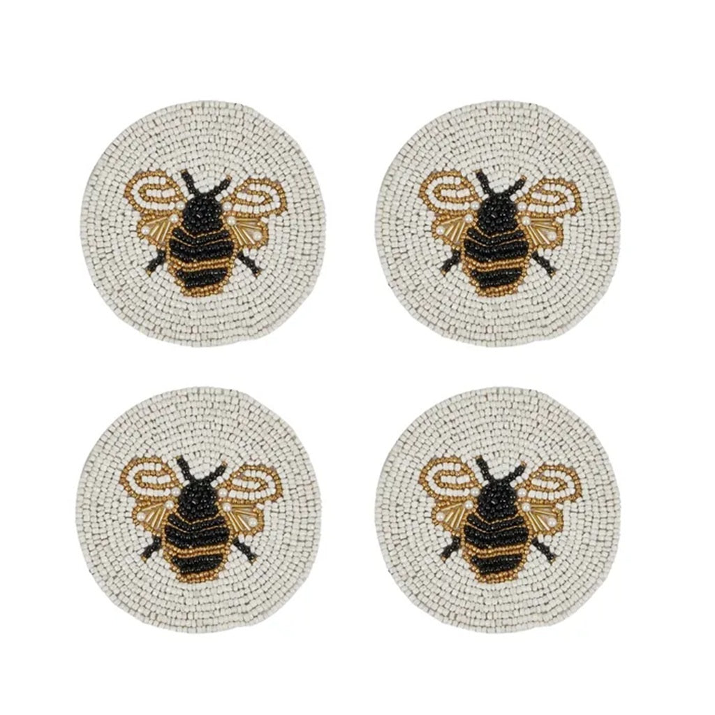 Coast to Coast Bee Set of 4 Beaded Coasters - 10cm Round Handmade Drink Coasters - Perfect for Coffee Tables, Dining Tables, and Home Decor