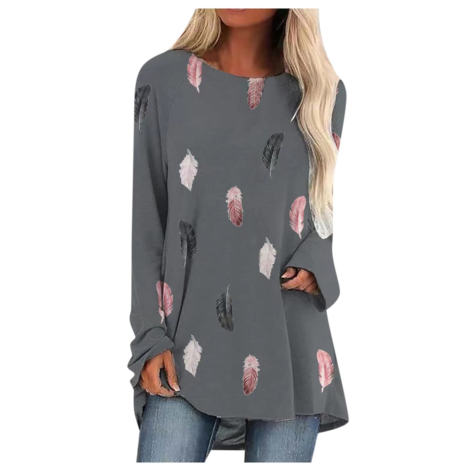 Women's Long Sleeve Tunic Tops for Leggings - Casual Loose Fit O-Neck T-Shirts for Work, Yoga & Everyday Wear