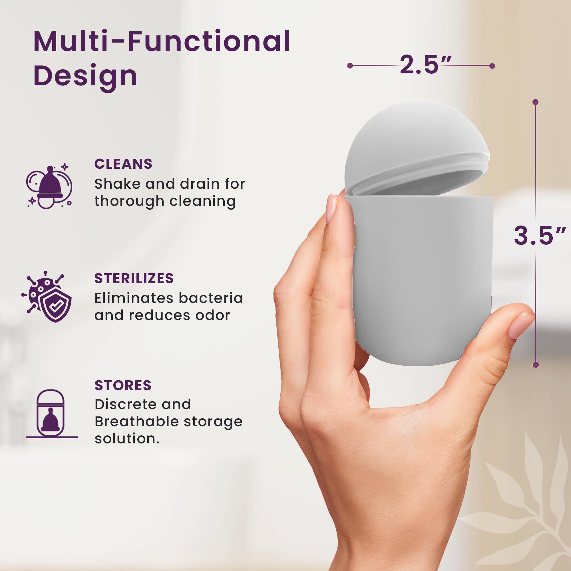 EcoBlossom Reusable Silicone Menstrual Cup Case & Sterilizer Holder - Portable Cleaning Container & Microwave Steamer for Disc or Cup - Hygienic Period Care Solution (White) | Perfect for Travel, Gym & Home Use