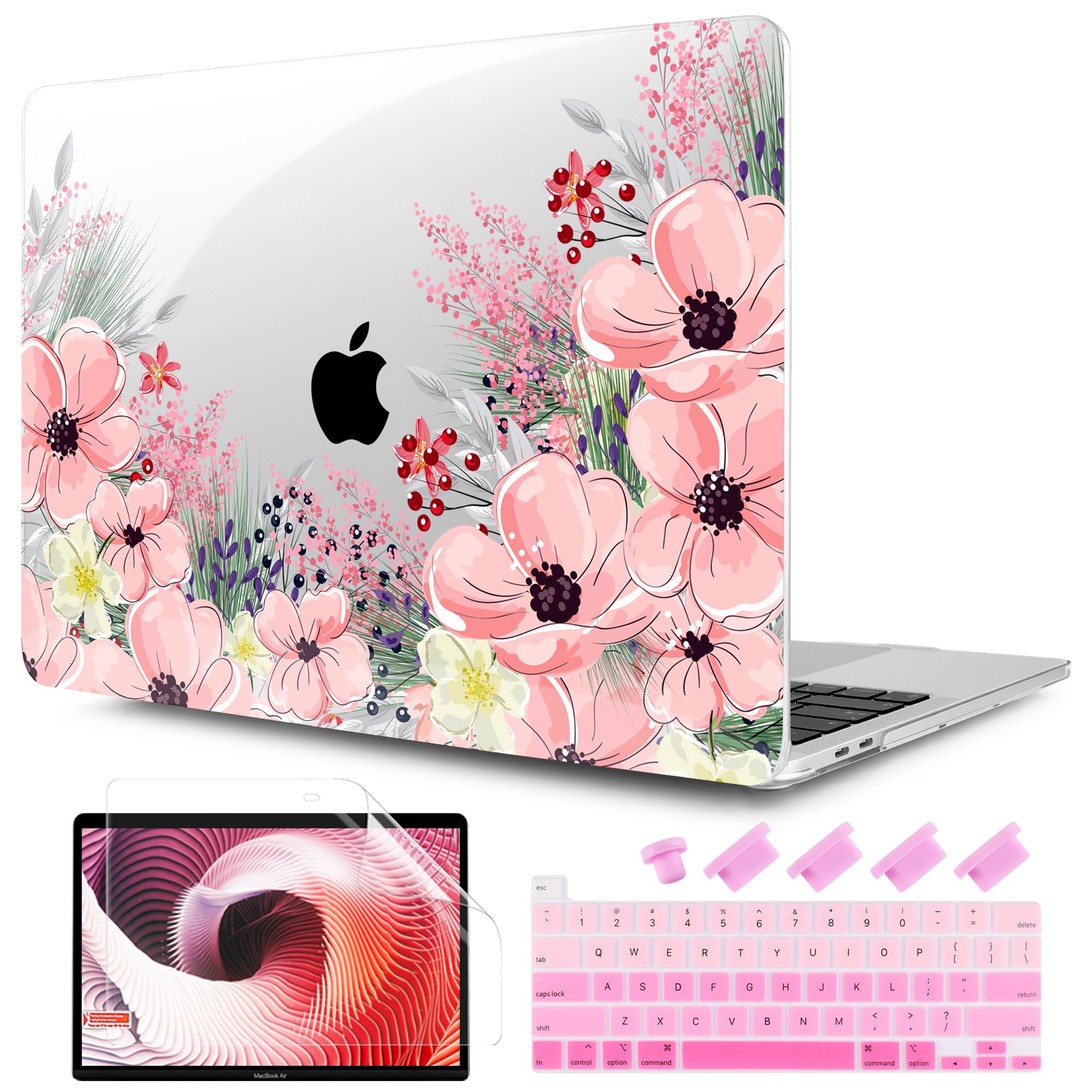 TwoL Hard Plastic Protective Case for MacBook Pro 13 inch (2020-2022 Models A2338 M2/M1 A2289 A2251) with Keyboard Cover & Screen Protector - Cute Flower Design | Perfect for Work, School & Travel Protection
