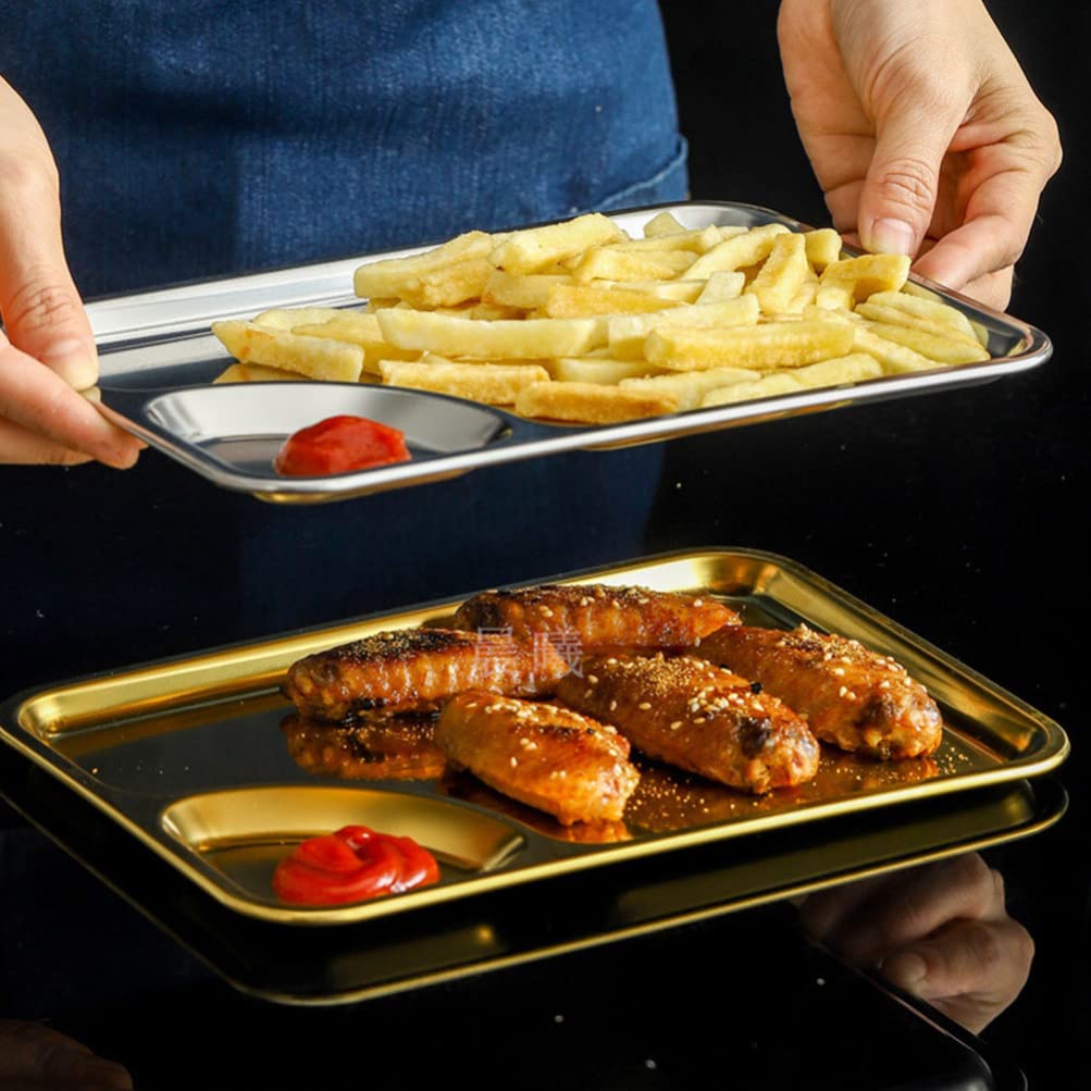 Hemoton Stainless Steel Divided Sauce Dishes - 2 Pack Reusable Dipping Bowls with Compartments | Perfect for Sushi, Condiments, Snacks & Appetizers | Ideal for Kitchen, Dining Table, Outdoor Picnics & Party Serving
