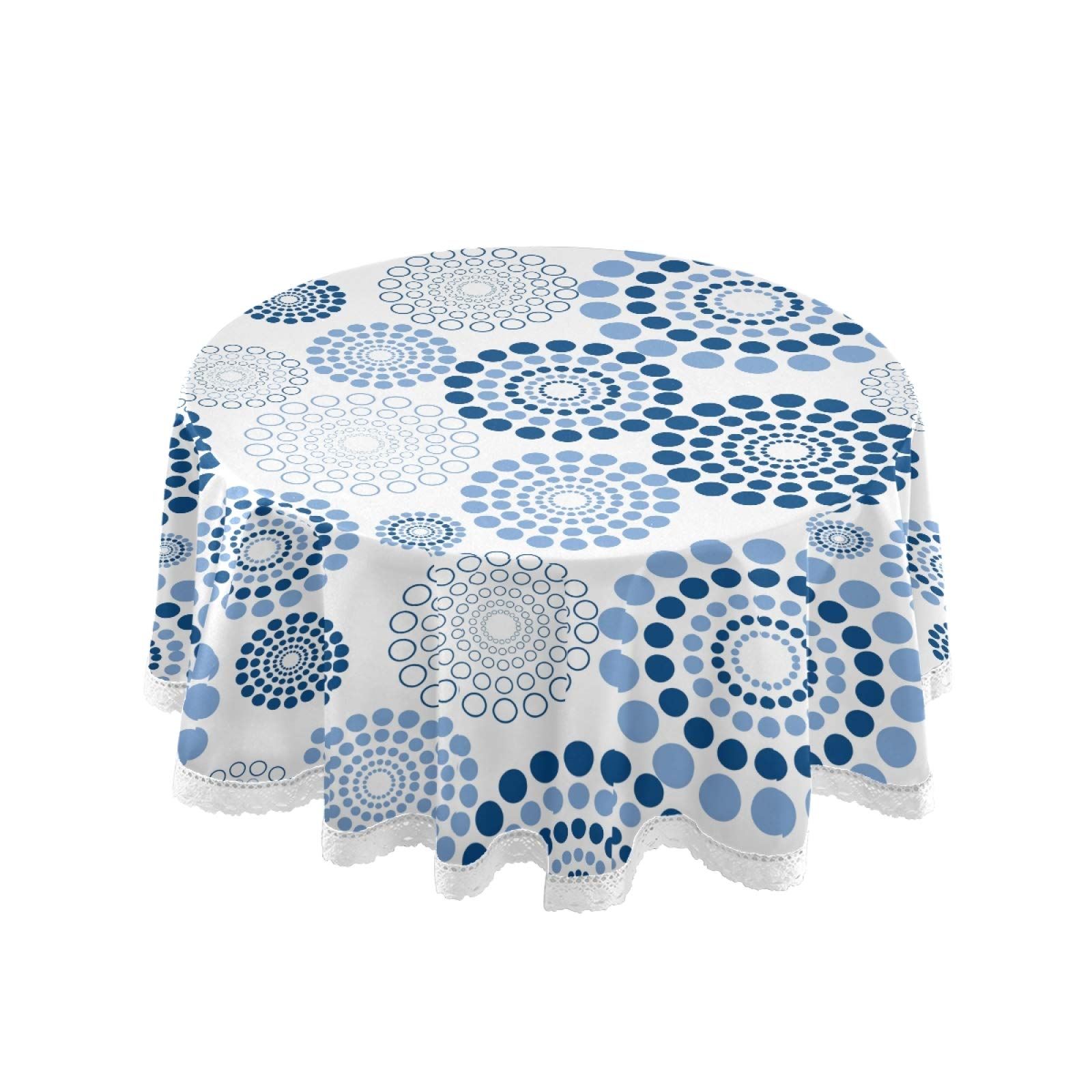 ALAZA Blue Bohemian 60 Inch Round Tablecloth - Washable Polyester Lace Table Cover for Kitchen, Party, Picnic & Dining Decor | Perfect for Round Tables, Indoor & Outdoor Use