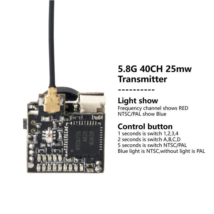 Mini AIO FPV Camera 5.8G 40CH 25mW 800TVL Video Transmitter for Drone Racing and Aerial Photography - Lightweight HD FPV System with Low Latency Transmission