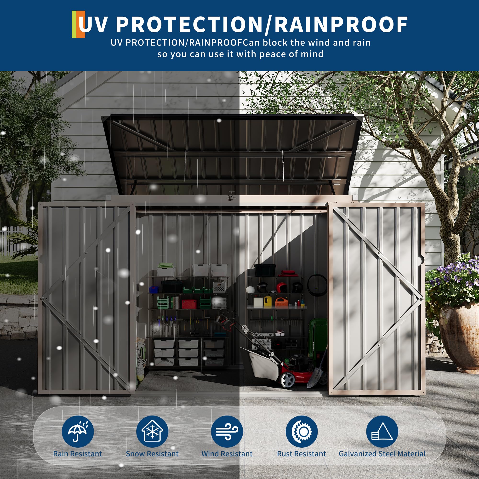 GARVEE 3x6ft Metal Outdoor Storage Shed for 2 Trash Cans - Heavy Duty Garbage Bin Shed with Chain Lid - Weatherproof Garden, Backyard & Patio Storage Solution - Perfect for Waste Management and Outdoor Organization