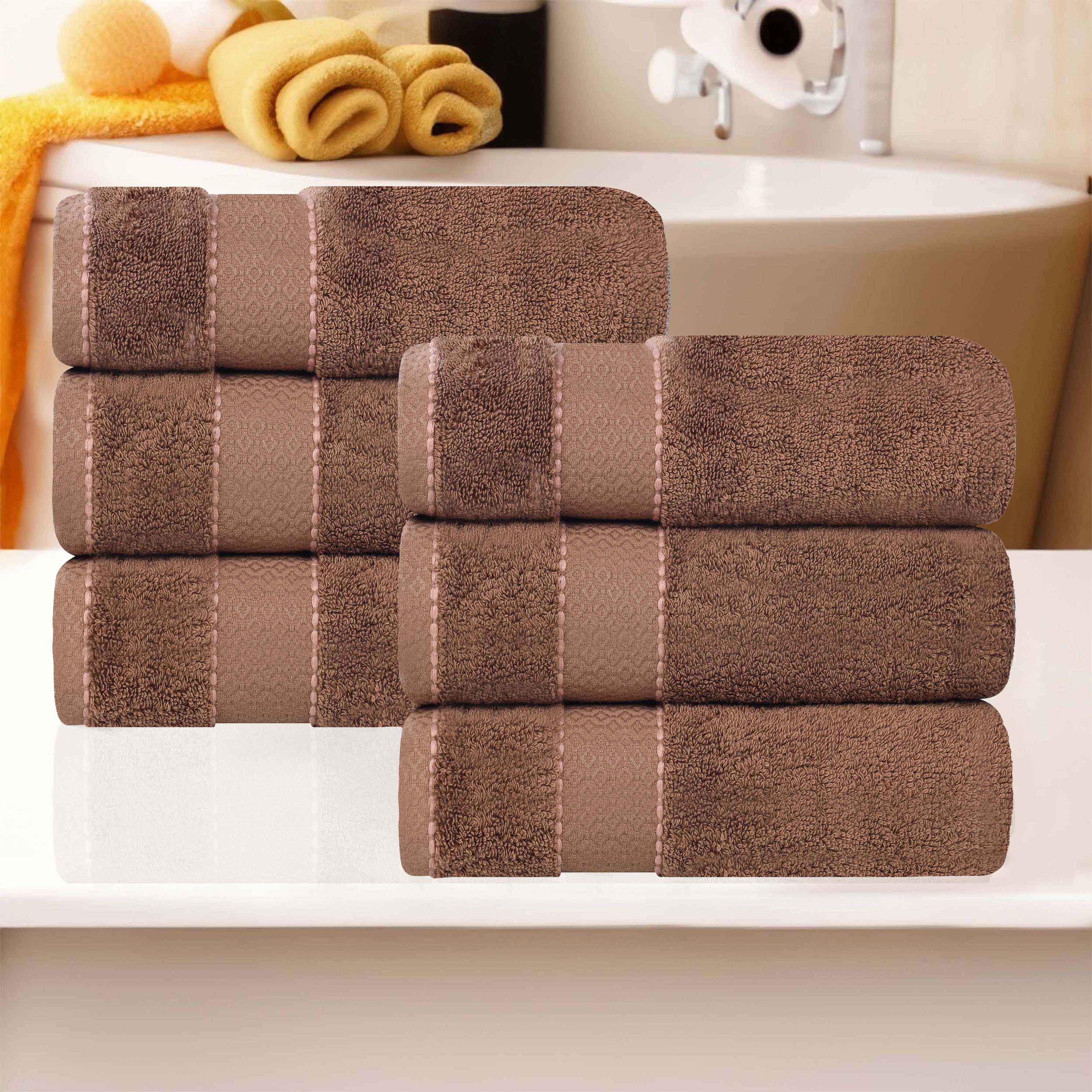Premium Egyptian Giza Cotton Dobby Hand Towels - Ultra Absorbent Set of 6 for Bathroom, Kitchen & Spa - Soft Luxury Towels for Home & Hotel Use