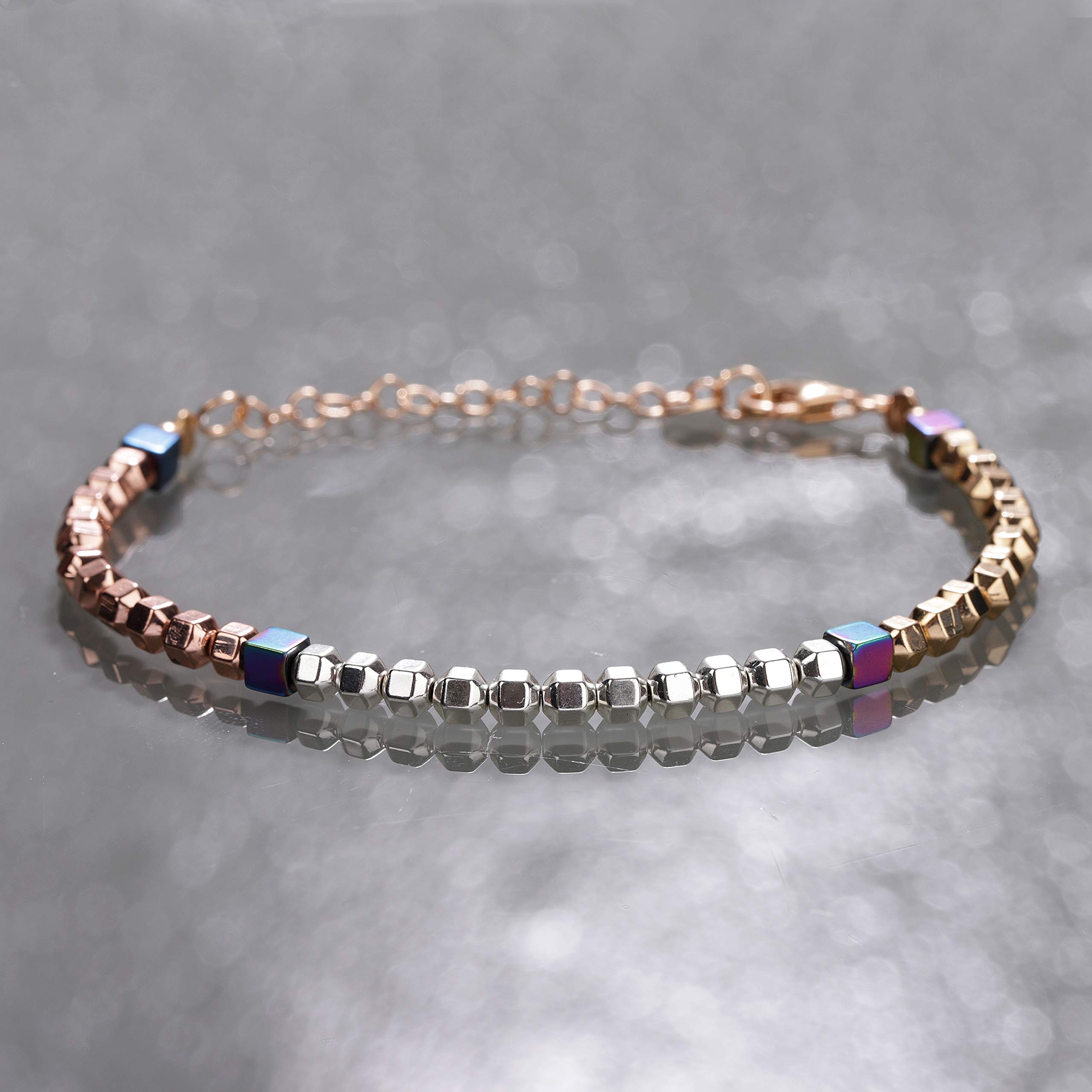 NirvanaIN Women's 925 Rose Gold Chain Lock Bracelet with Real Gemstones - Anniversary, Christmas Gift for Wife, Friend & Family - Perfect for Date Nights, Parties & Special Occasions