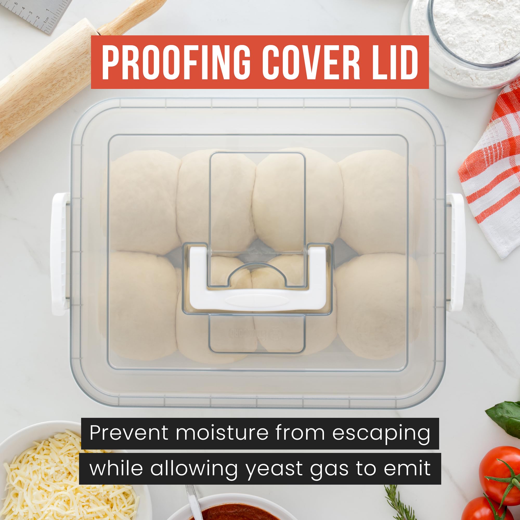 Chef Pomodoro Large Pizza Dough Proofing Box with 2 Trays & Lids - 17.3 x 13.4 Inch Dough Container for 6-8 Balls | Heavy Duty Pizza Dough Riser with Carry Handle | Perfect for Home Baking, Pizzerias & Commercial Kitchens (Grey)