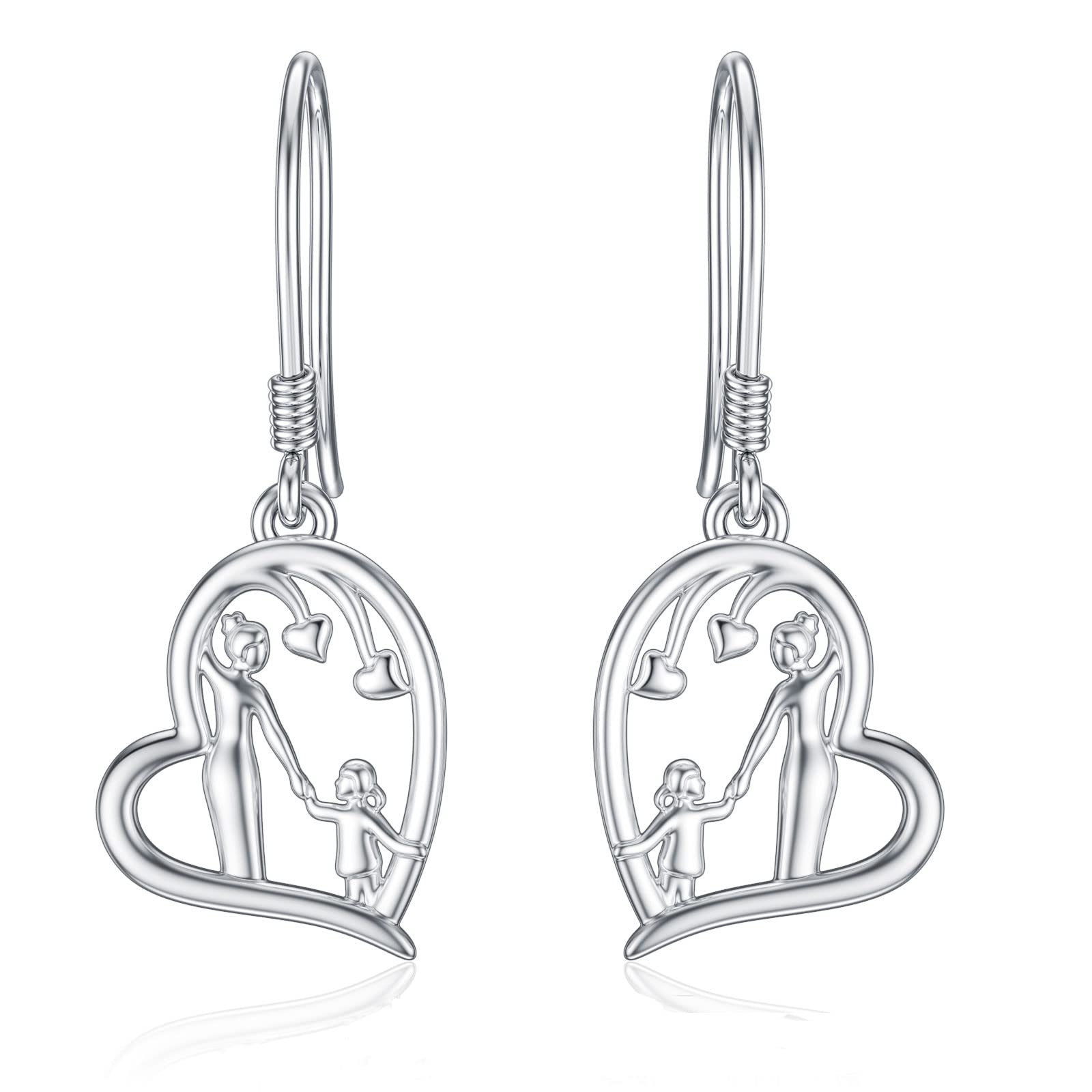 925 Sterling Silver Heart Dangle Earrings - Elegant Mother Daughter Jewelry Set, Perfect Birthday Gift for Women | Valentine's Day, Anniversary & Special Occasion Present