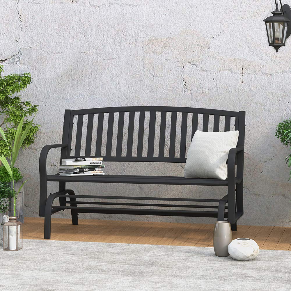 MAYPEX 4 Ft. Steel Patio Garden Glider Bench - 2-Person Outdoor Loveseat for Porch, Yard & Park - Durable Weather-Resistant Swing Bench for Relaxing in Garden, Backyard or Public Spaces
