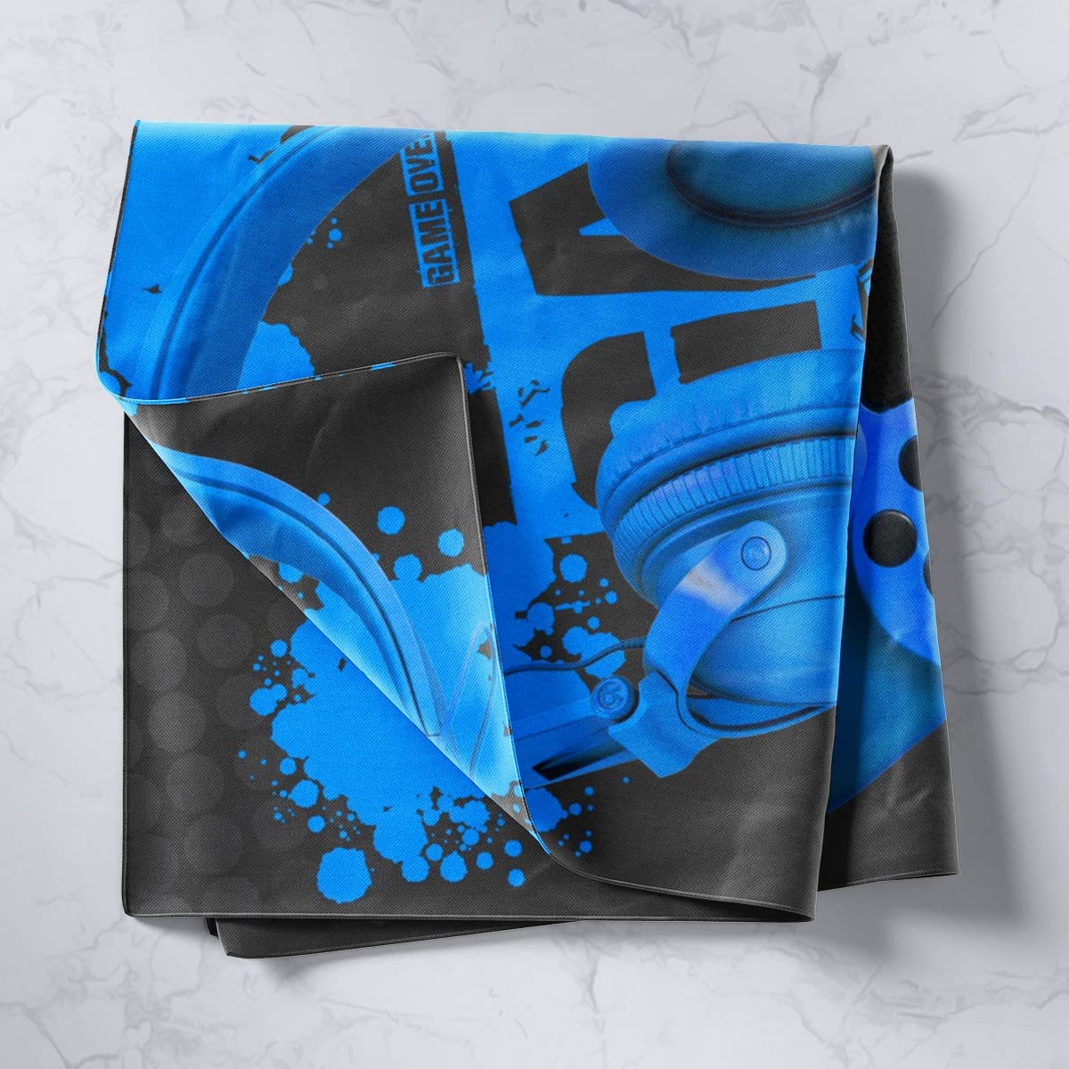 Feelyou Gaming Tapestry - Large 70x92 Inch Video Game Wall Art for Boys & Girls - Gamer Room Decor with Headset & Gamepad Design - Perfect for Bedroom, Living Room & Game Room Decorations - Blue & Black Teen Gaming Theme Wall Hanging Blanket