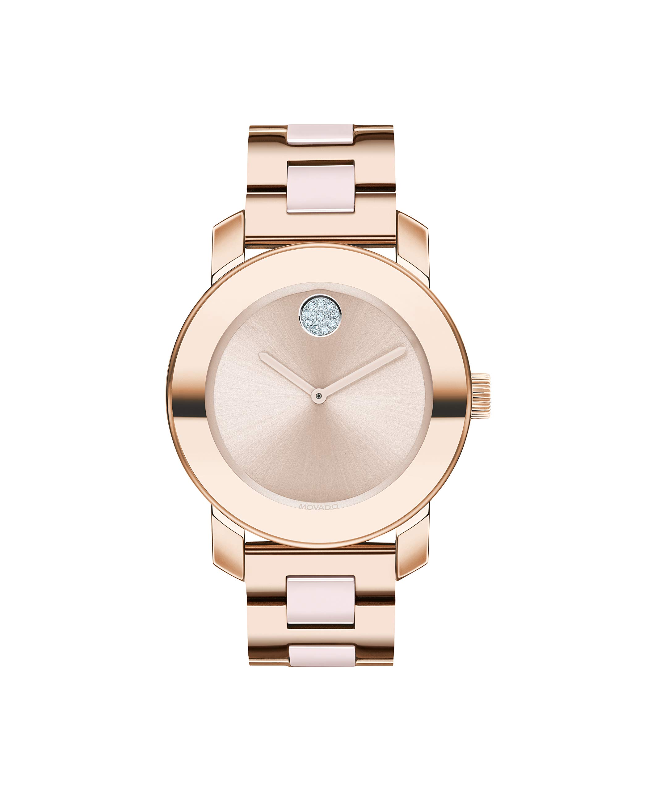 Movado Women's Bold Ceramic Watch - Pale Rose Gold Ion-Plated Steel Case & Bracelet with Blush Ceramic Centerlinks - Elegant Rose Gold Dress Watch for Women | Perfect for Office, Parties & Special Occasions