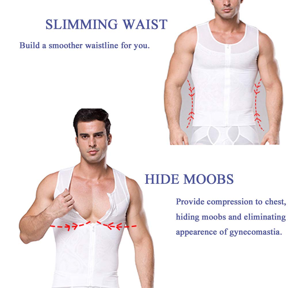 FEOYA Men's Slimming Body Shaper Tank Top with Zipper - Tummy Control Compression Vest Undershirt for Workout & Everyday Wear