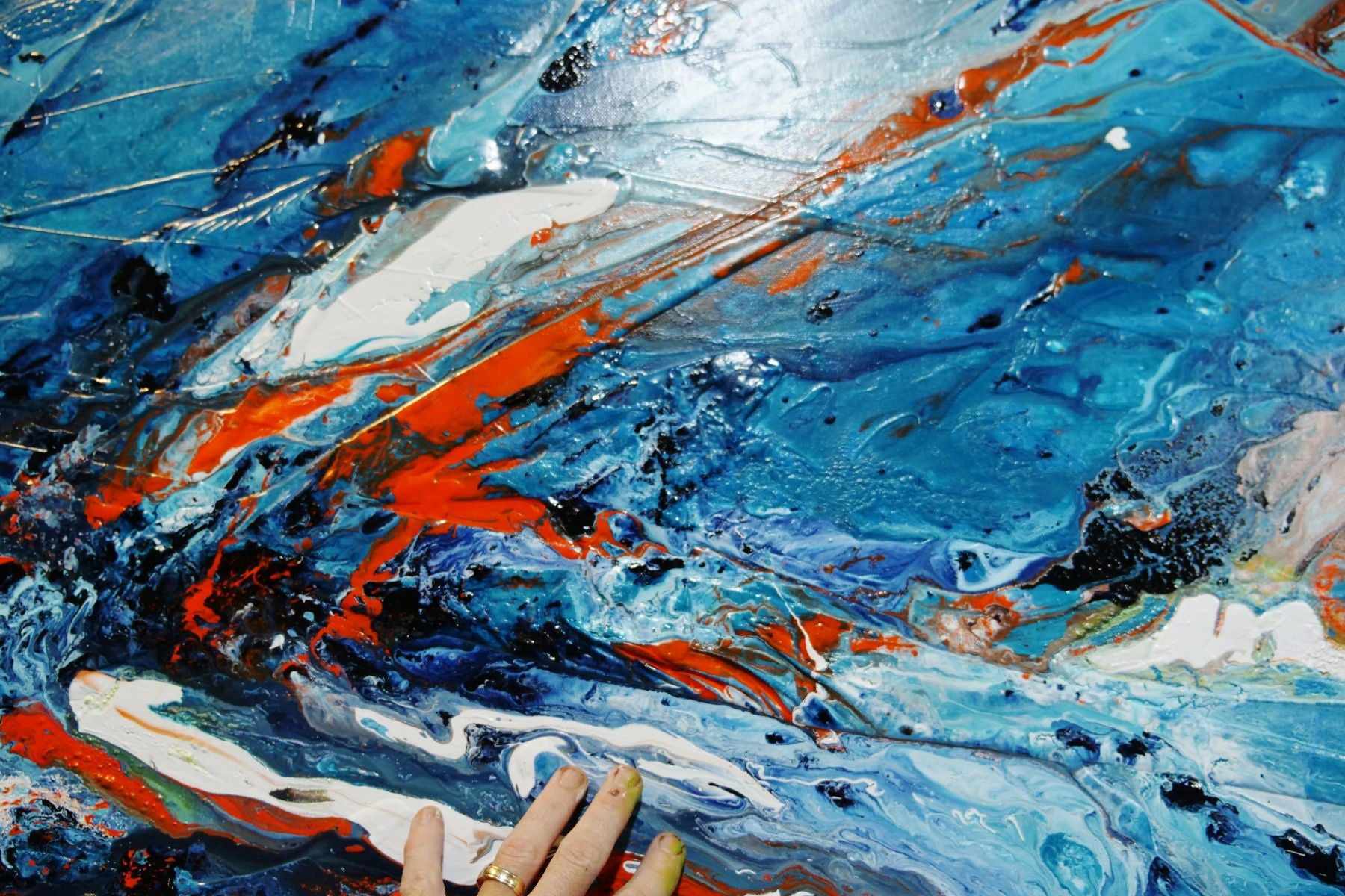 Blue and Orange Textured Abstract Canvas Painting - 190cm x 100cm Modern Wall Art for Living Room, Bedroom & Office Decor | Aqua Duct