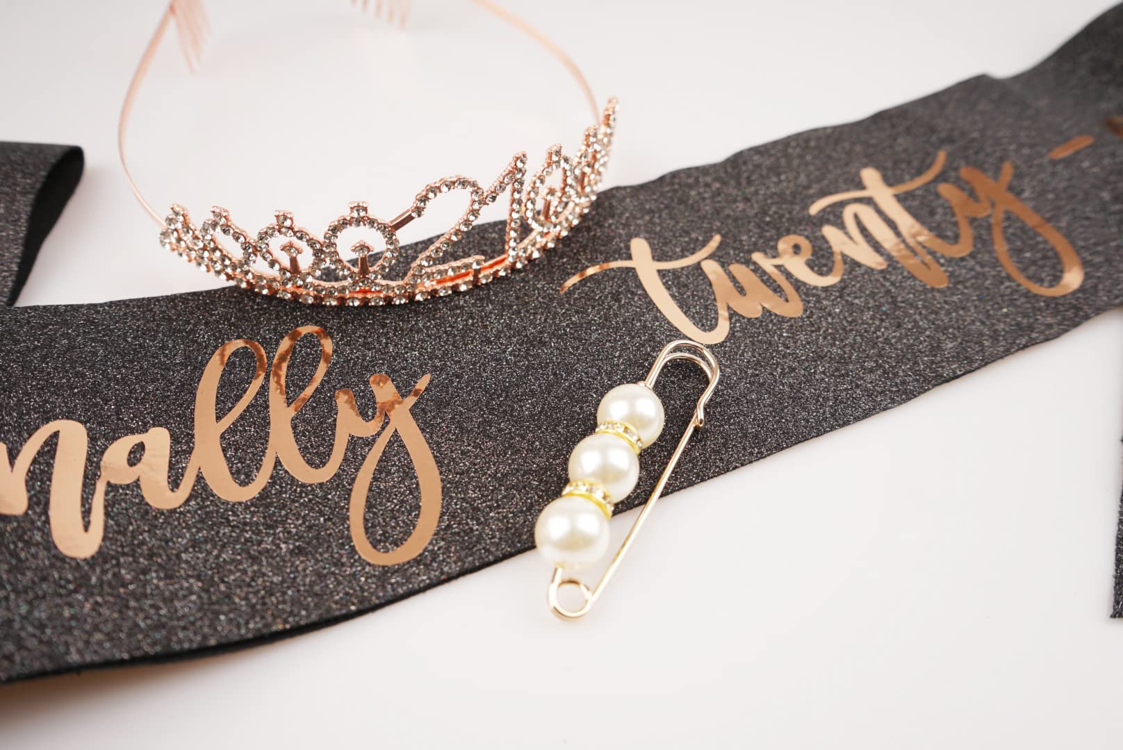 21st Birthday Sash & Tiara Set - Rose Gold Crown & Sash for Women's 21st Birthday Party | Perfect for 21st Birthday Celebrations, Bachelorette Parties & Girls Night Out