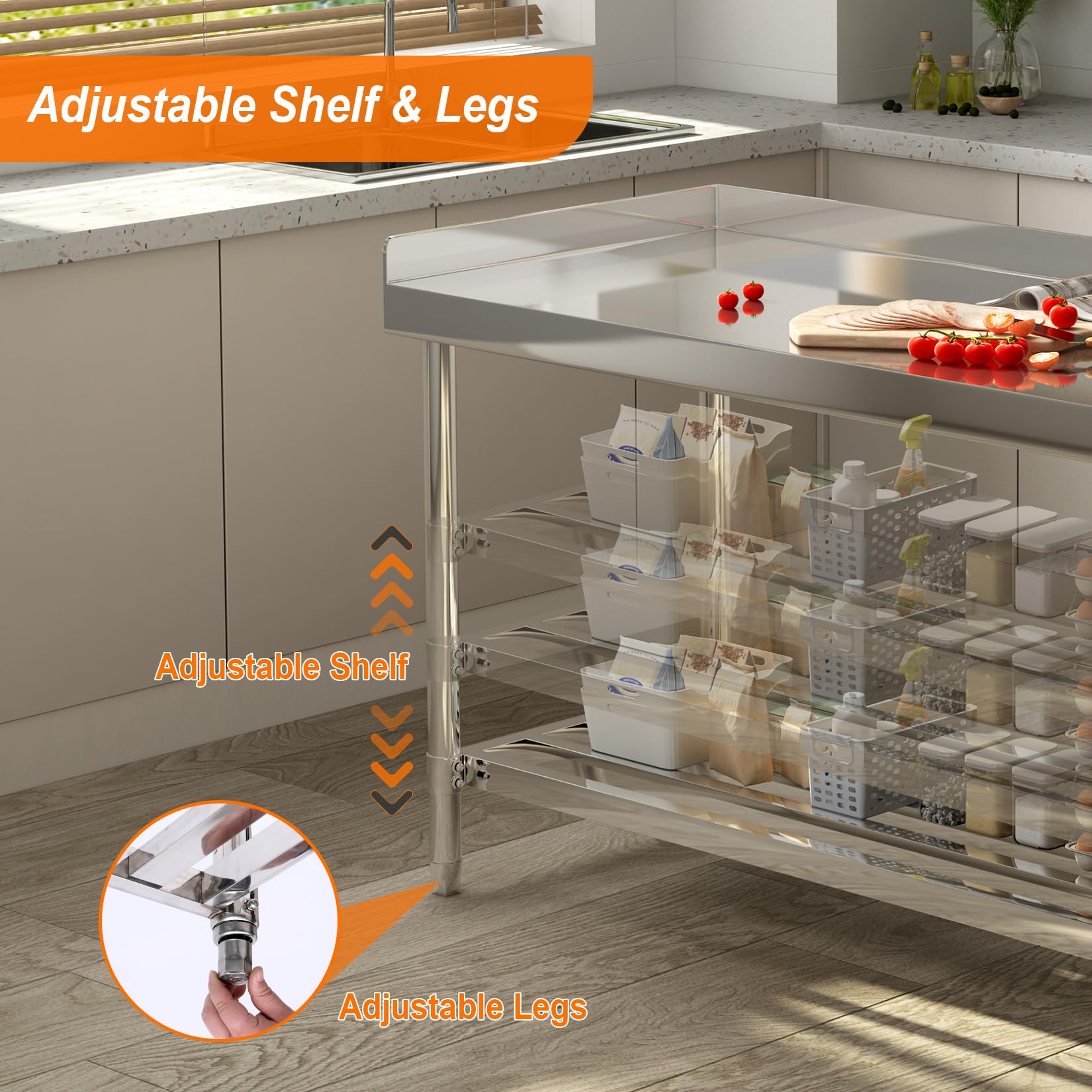Heavy Duty 24x48 Inch Stainless Steel Prep Table with Adjustable Undershelf & Backsplash - Commercial Kitchen Work Table for Restaurant, Home, Hotel - Perfect for Food Prep, Cooking & Serving