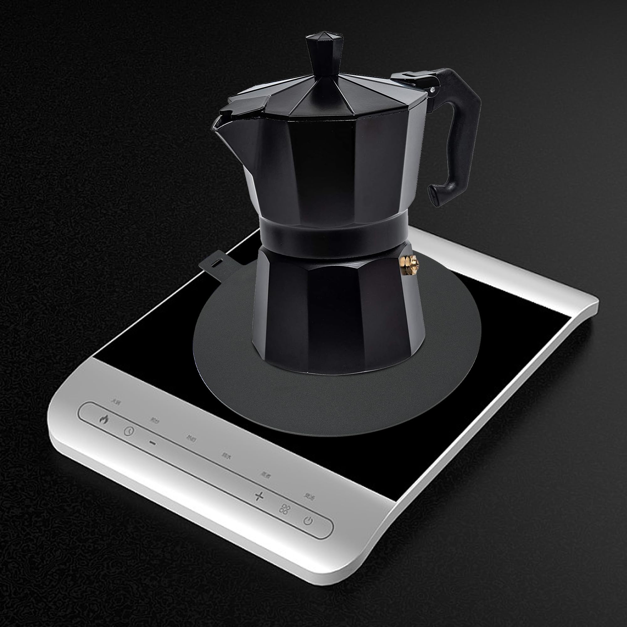 9.45 Inch Heat Diffuser for Glass & Induction Cooktops - Moka Pot & Pan Adapter Plate with Detachable Handle & Teflon Coating | Perfect for Espresso Brewing, Slow Cooking & Even Heat Distribution