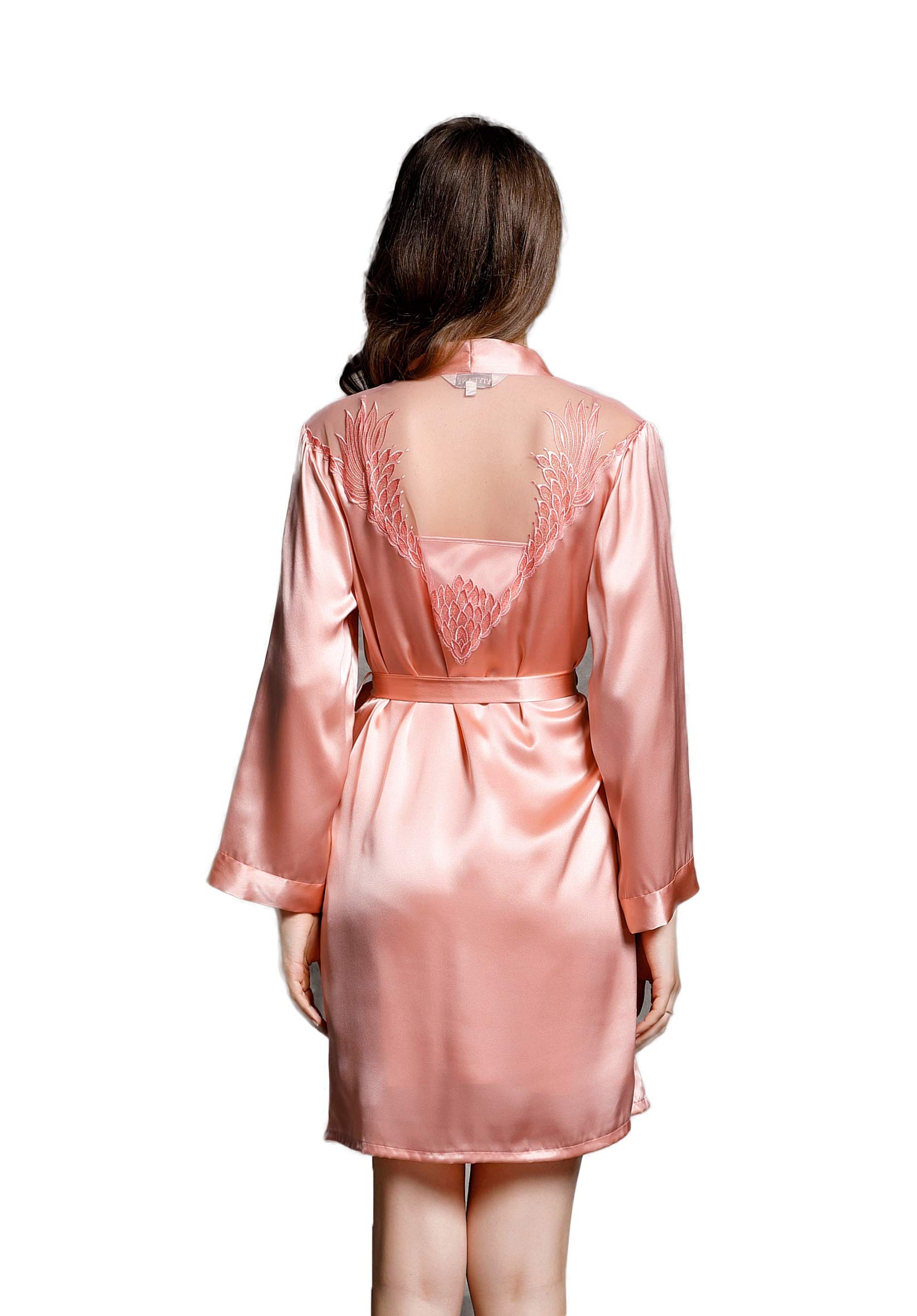 Pure Mulberry Silk Pajama Set for Women - Lace Flower Nightgown & Robe Lounge Wear - Perfect for Sleepwear, Bridal Shower Gift & Luxury Home Relaxation