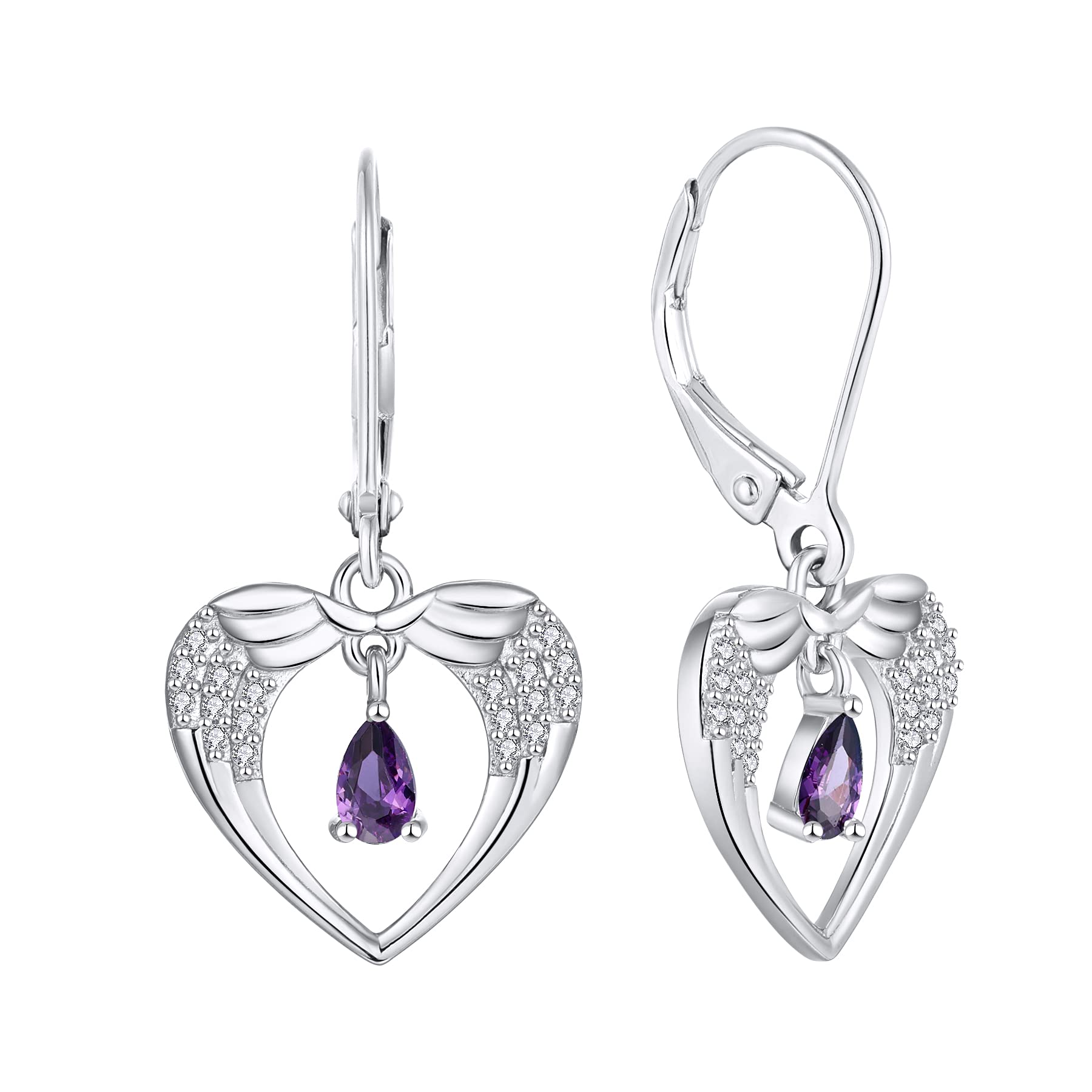 JO WISDOM 925 Sterling Silver Angel Wings Drop Earrings for Women - 3A Pear Shape CZ Birthstone Dangle Jewelry | Elegant Gift for Birthday, Anniversary & Special Occasions