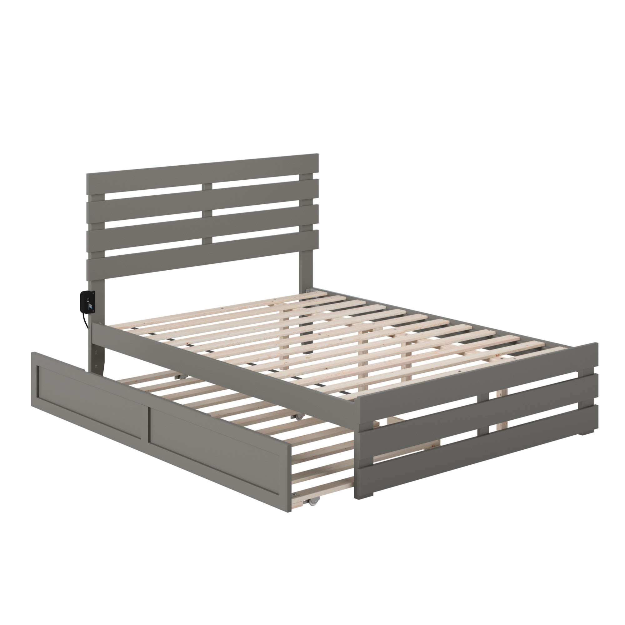 AFI Oxford Full Size Platform Bed with Footboard & Twin Trundle in Grey - Modern Wooden Bed Frame for Small Spaces, Guest Room & Kids Bedroom Furniture