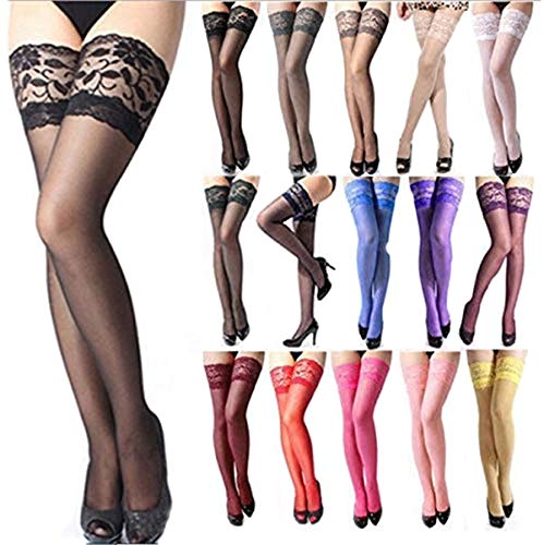 Sexy Women's Sheer Lace Top Thigh High Stockings - Fashionable Lingerie & Silk Stockings with Elegant Lace Details | Perfect for Valentine's Day, Boudoir Photography, and Romantic Nights