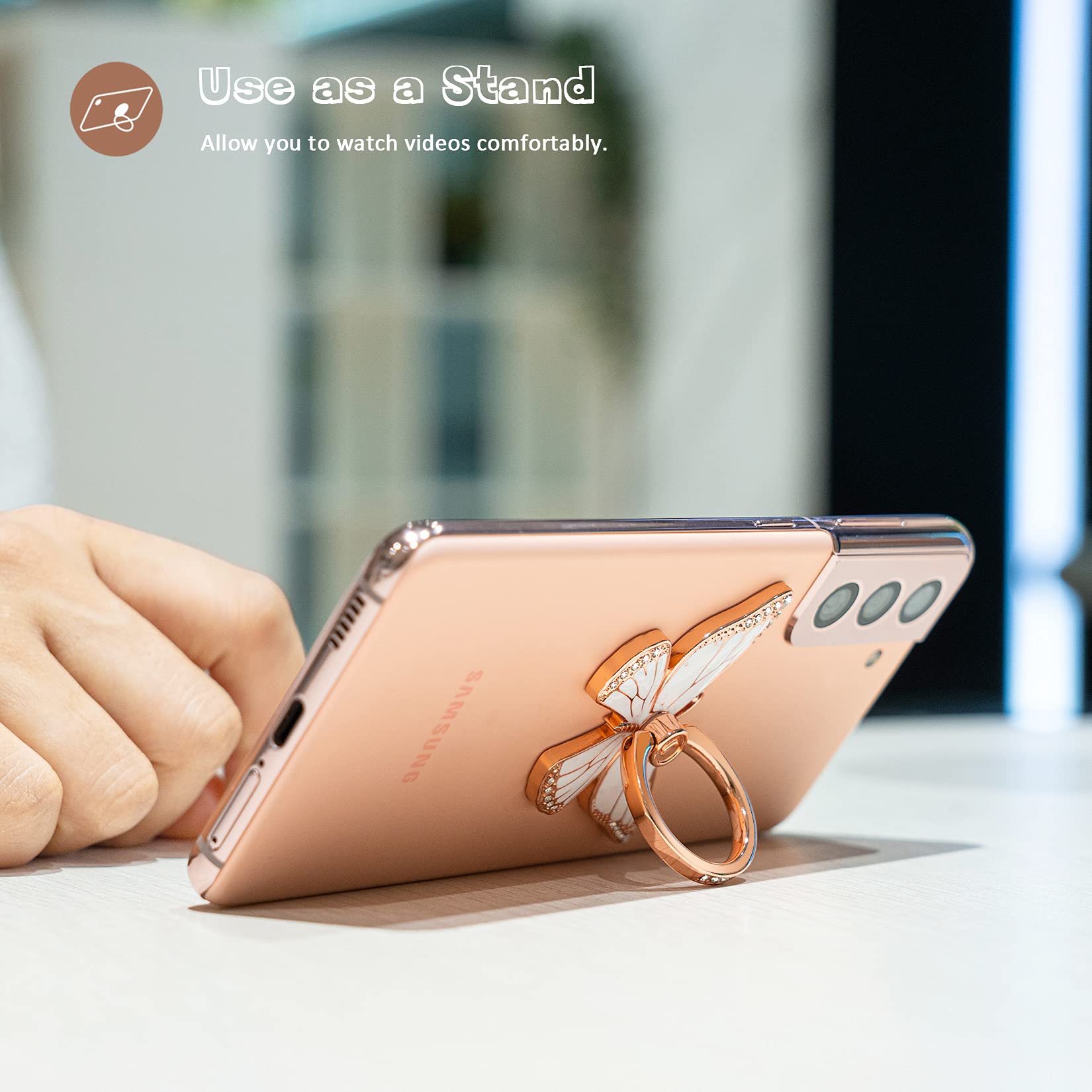 360° Rotating Metal Phone Ring Grip - Compatible with iPhone & Android for Secure One-Hand Use