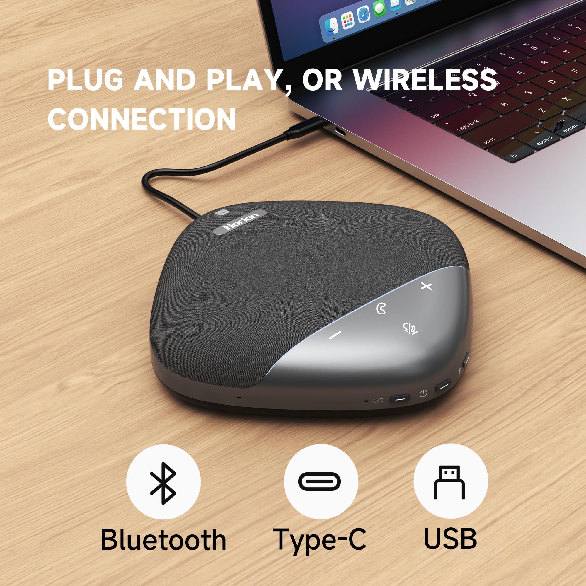 HORION HM-5P Wireless Bluetooth Conference Speaker with 8 Microphones - 20ft Voice Pickup, 8H Battery, AI Noise Cancelling - Perfect for Zoom/Teams Meetings, Office Conference Calls & Remote Work