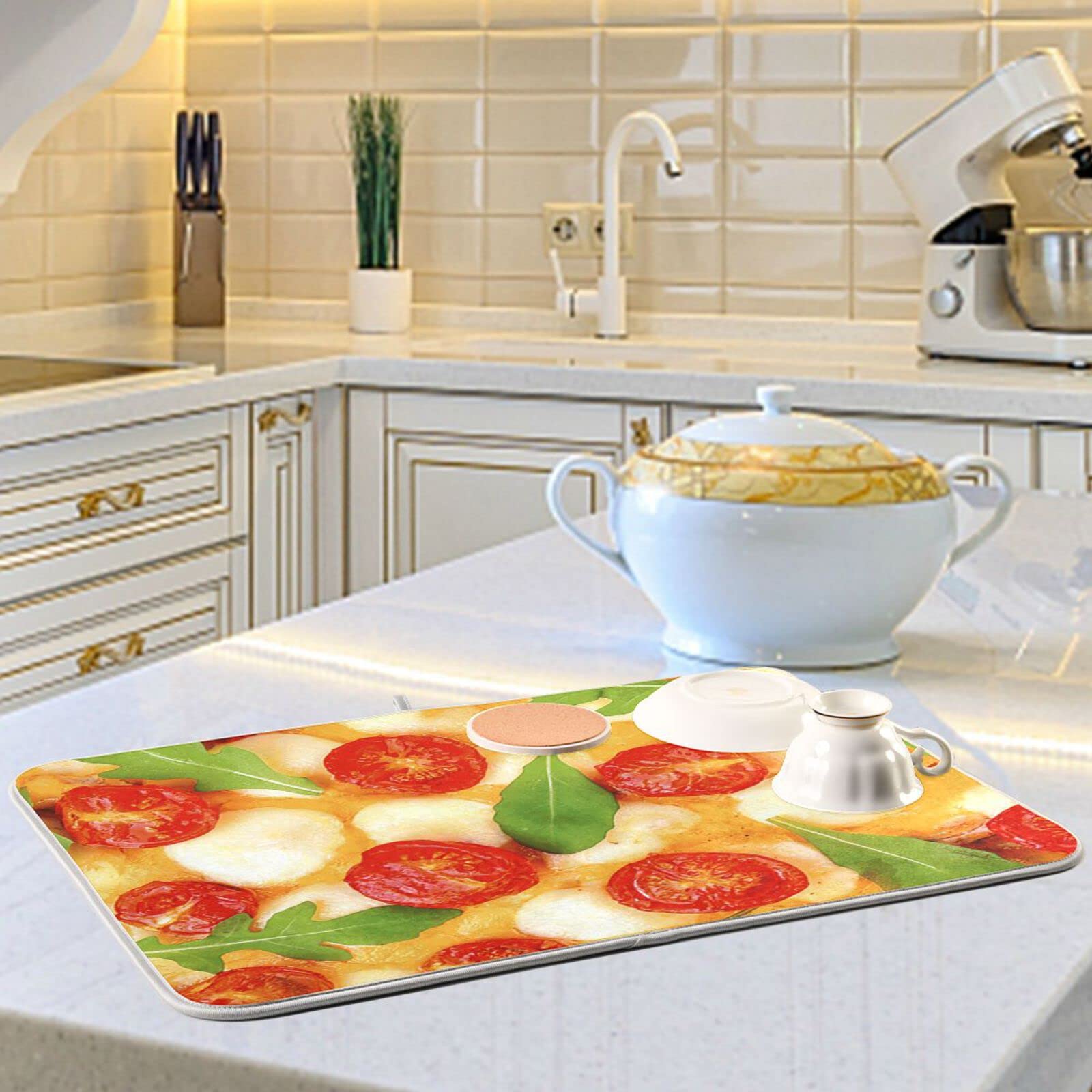 Premium Microfiber Pizza Dish Drying Mat for Kitchen Countertop - 16