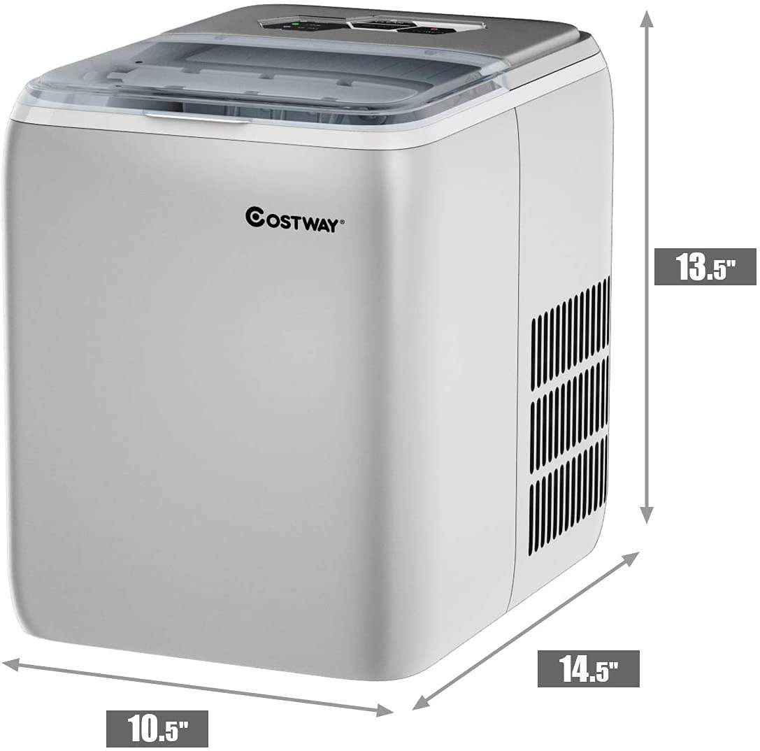 Countertop Ice Maker Machine - Automatic Electric Self-Cleaning Ice Machine with Ice Scoop & Basket | Portable for Home, Kitchen, Office, Bar, RV & Parties (Silver) | Perfect for Cocktails, Beverages & Entertaining