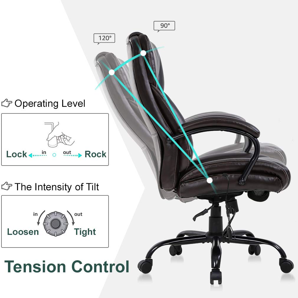 Big and Tall Office Chair 500lb Capacity - Extra Wide Seat Ergonomic Computer Chair with Massage, Adjustable Headrest & Lumbar Support - Heavy Duty PU Leather Executive Desk Chair for Women & Men - Perfect for Home Office, Gaming, and Long Work Sessions (Brown)