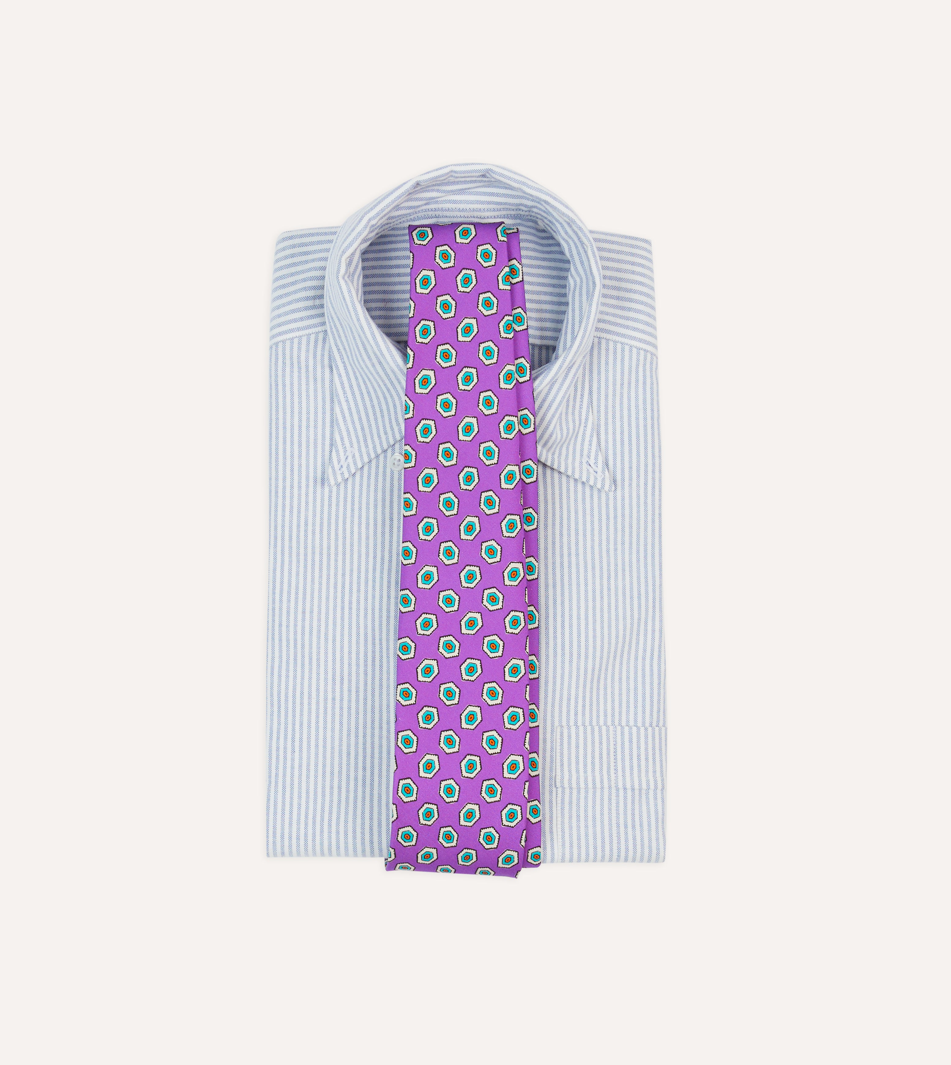 Lilac Hexagon Tile Print Silk Self-Tipped Tie for Men - Elegant Floral Pattern Necktie for Weddings, Parties & Formal Events