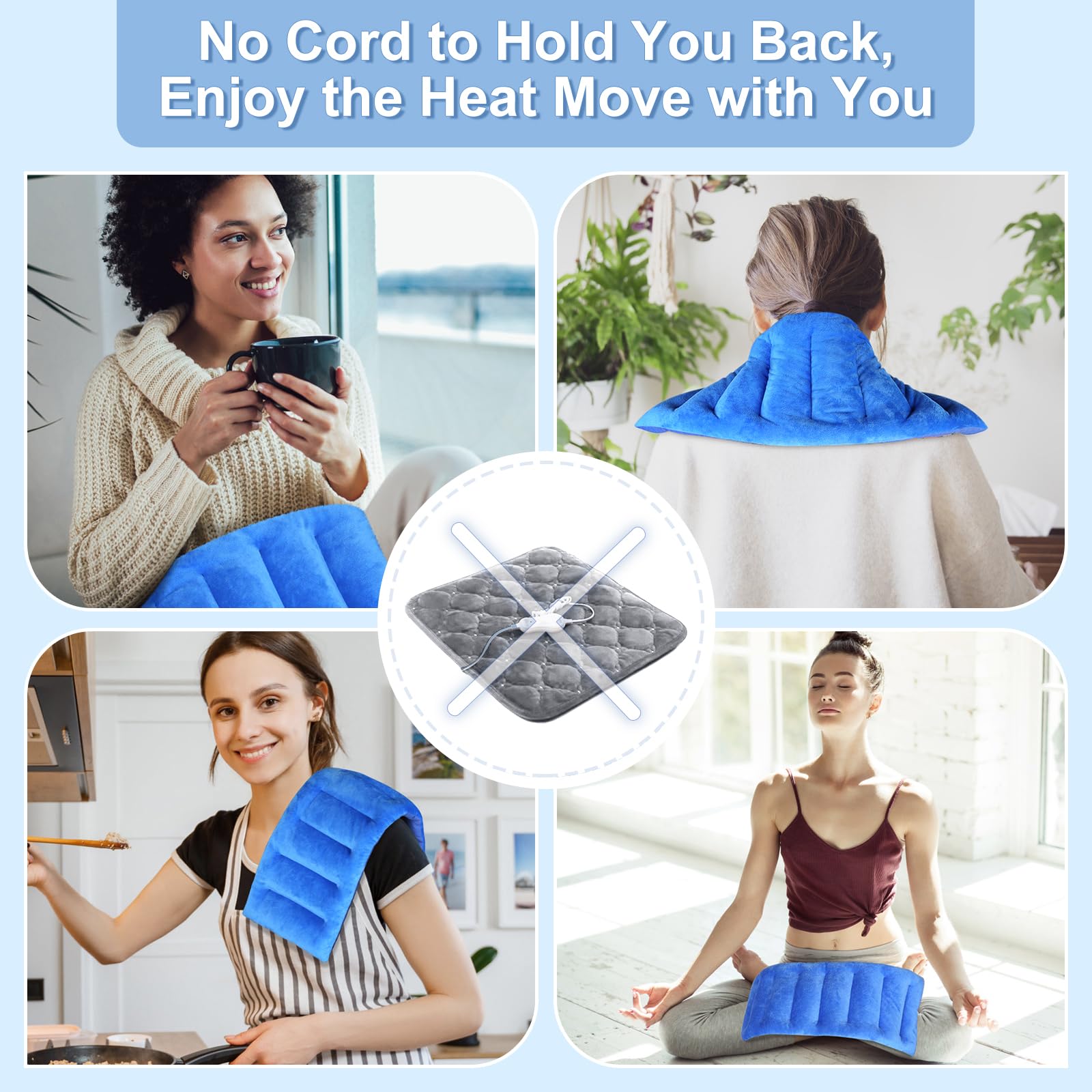 Microwavable Heating Pads for Neck & Shoulder Pain Relief - 7x16 Inch Moist Heat Therapy Pad for Back Discomfort, Sore Muscles & Fatigue - Unscented Hot Pack in Navy Blue - Perfect for Home, Office & Travel Use