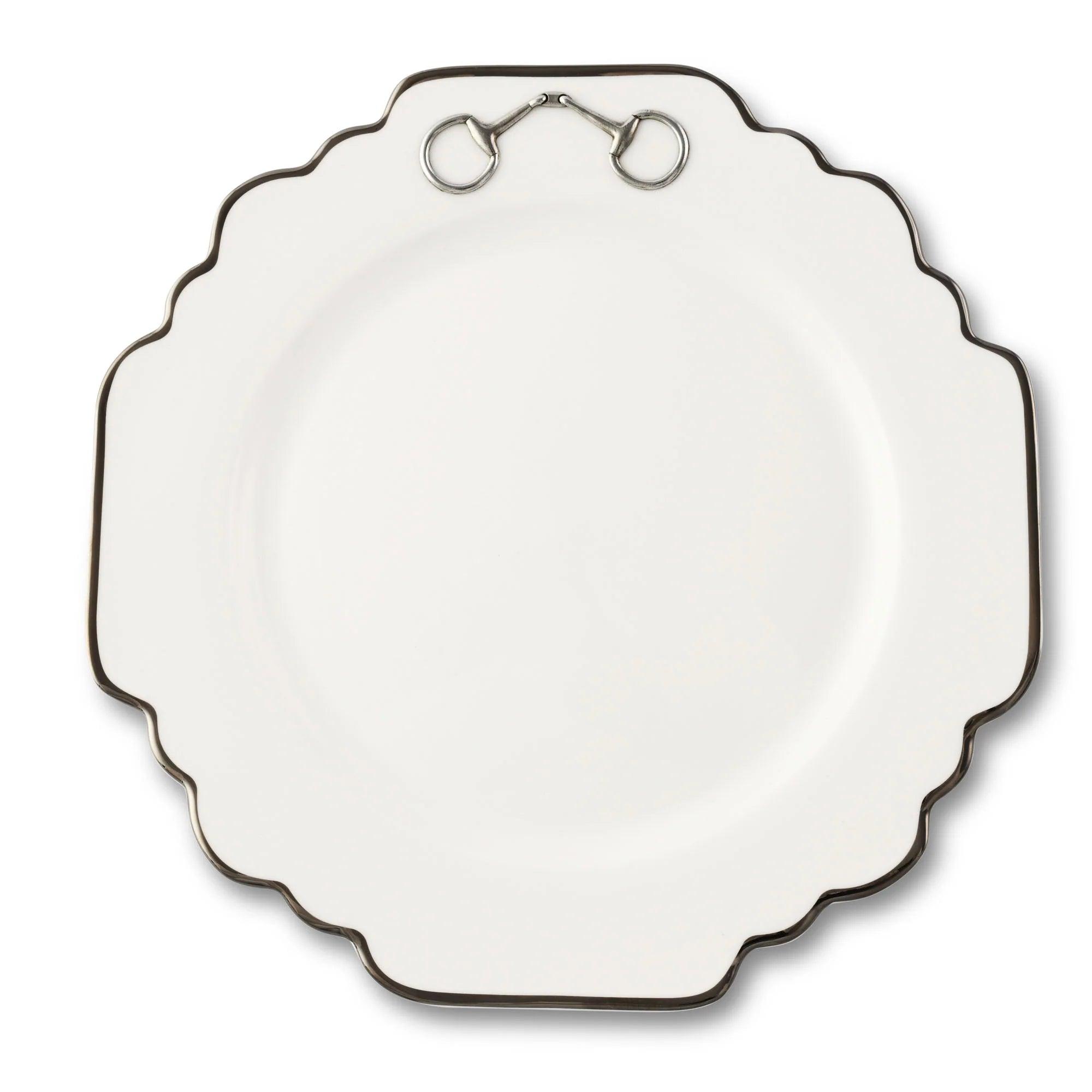 Premium Snaffle Bit Platinum Scallop Edge Dinner Plate Set - Elegant Fine Dining Tableware for Weddings, Parties & Formal Occasions
